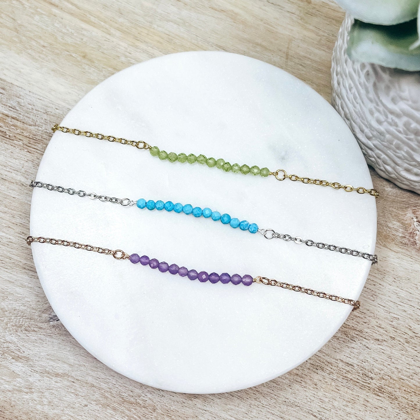 DAINTY RAW BIRTHSTONE BAR NECKLACE - Avy + Tay