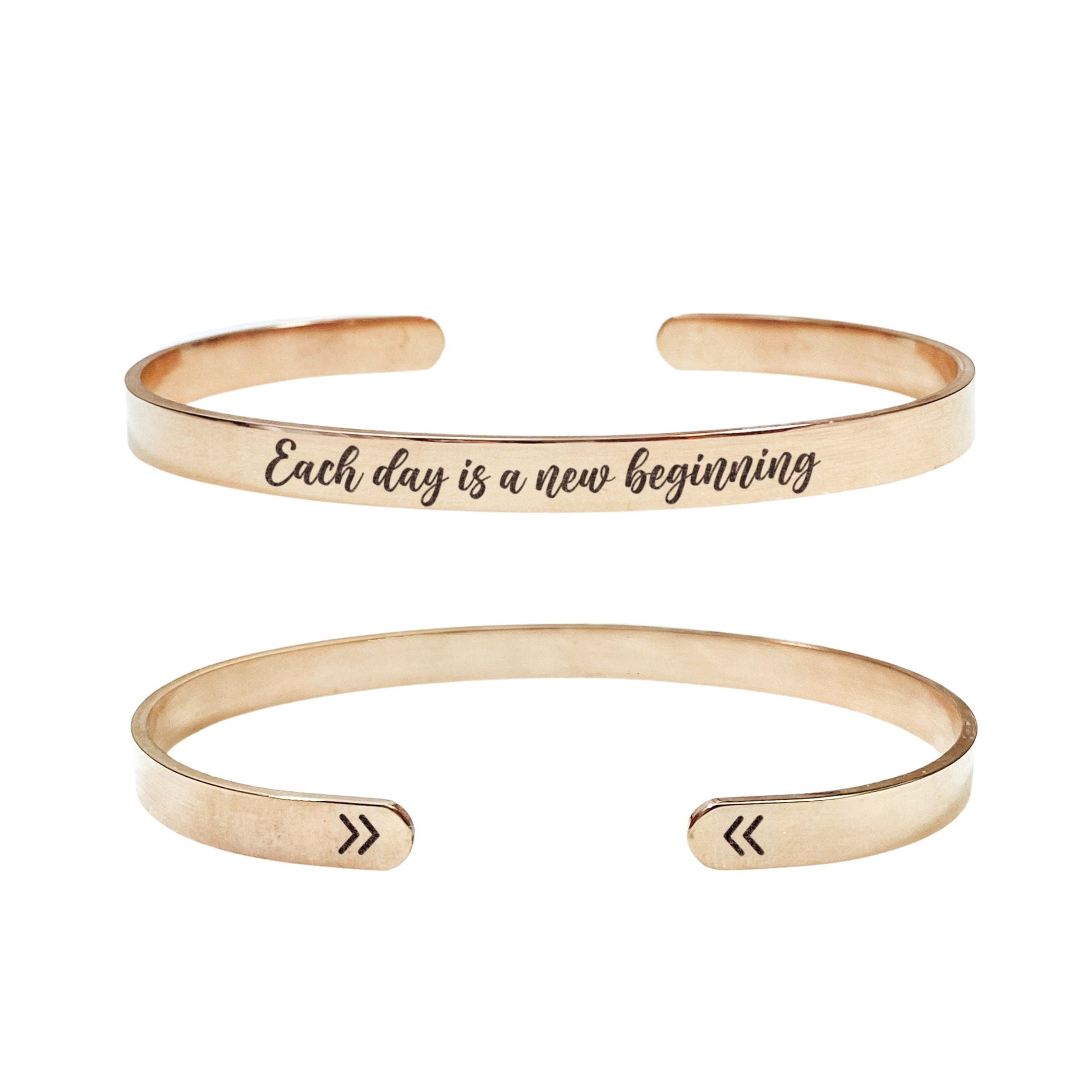 Each Day Is A New Beginning Cuff Bracelet 14k Gold Plated Stainless Steel Inspirational Bracelet Handmade Jewelry Made in USA - Avy + Tay