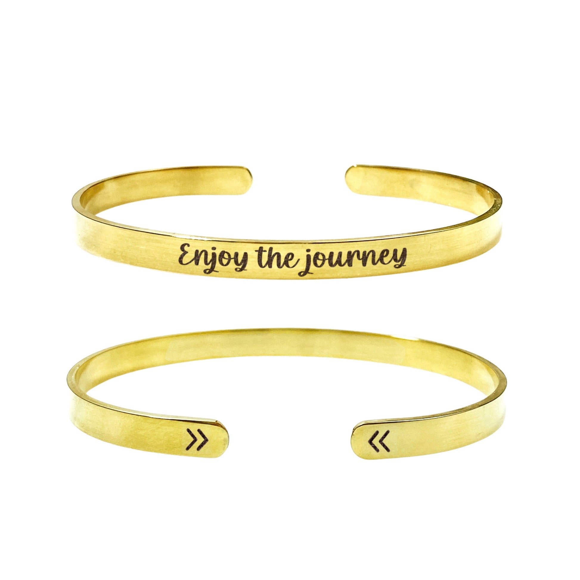 Enjoy The Journey Cuff Bracelet 14k Gold Plated Stainless Steel Inspirational Bracelet Handmade Jewelry Made in USA - Avy + Tay