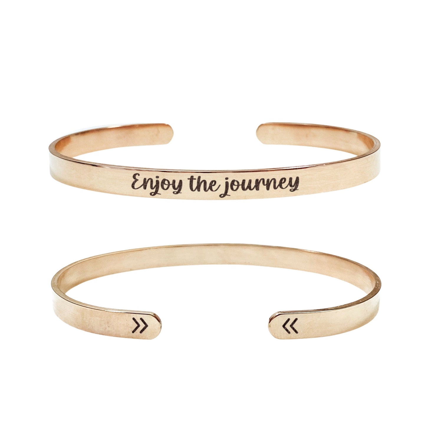 Enjoy The Journey Cuff Bracelet 14k Gold Plated Stainless Steel Inspirational Bracelet Handmade Jewelry Made in USA - Avy + Tay