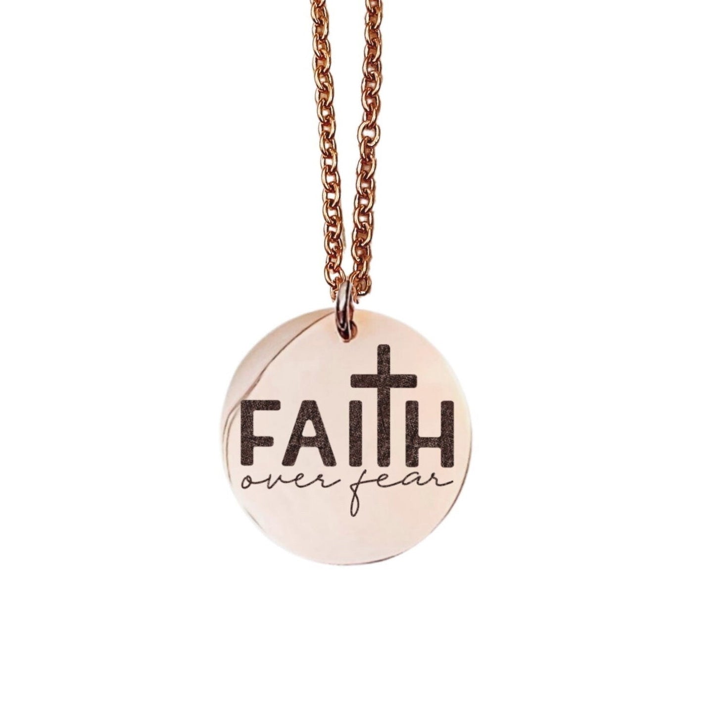 Faith Over Fear Necklace 14k Gold Plated Stainless Steel Faith Necklace Handmade Jewelry Made in USA - Avy + Tay