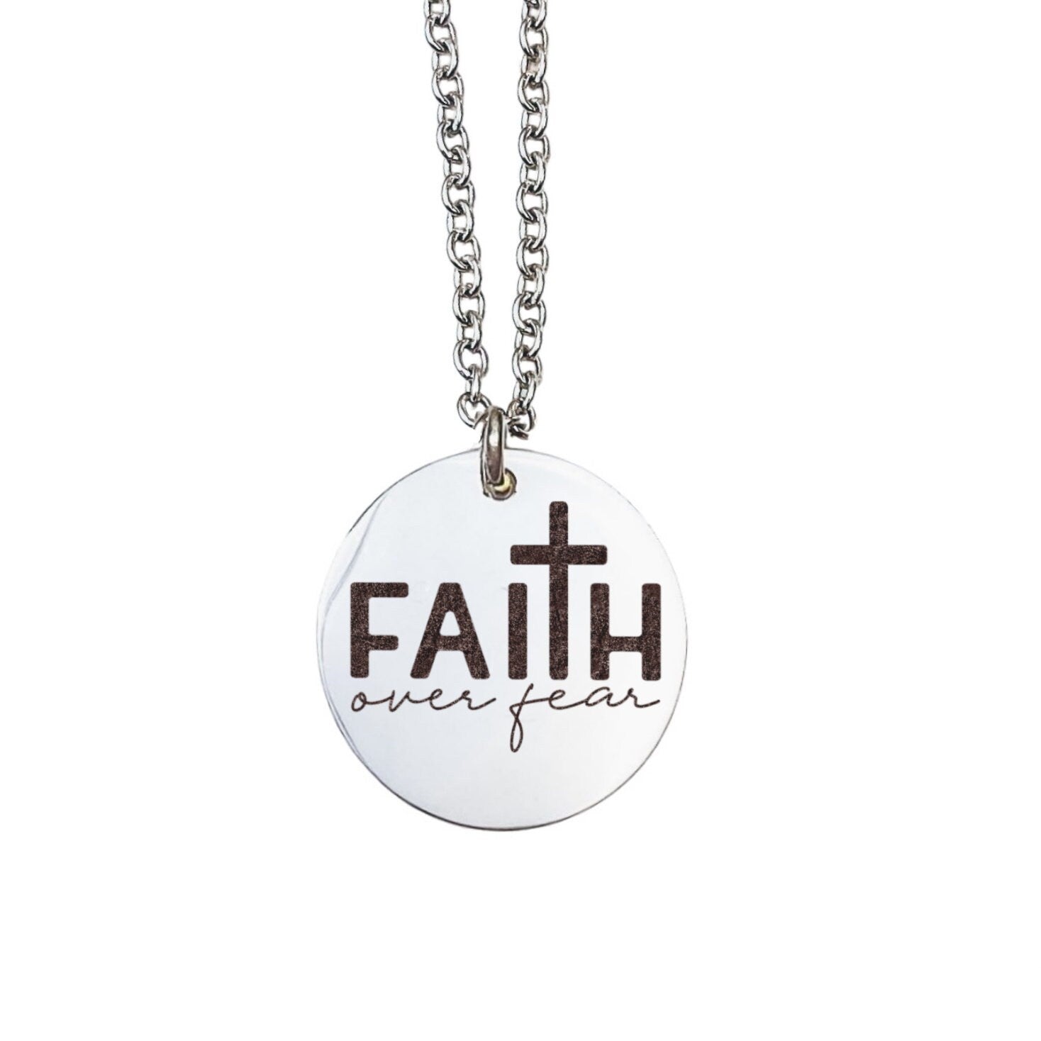 Faith Over Fear Necklace 14k Gold Plated Stainless Steel Faith Necklace Handmade Jewelry Made in USA - Avy + Tay