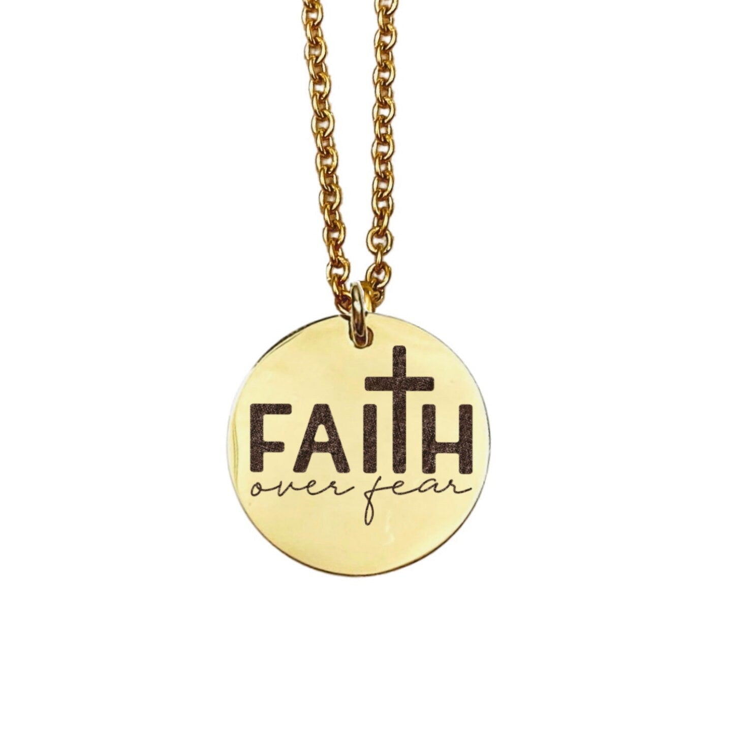 Faith Over Fear Necklace 14k Gold Plated Stainless Steel Faith Necklace Handmade Jewelry Made in USA - Avy + Tay