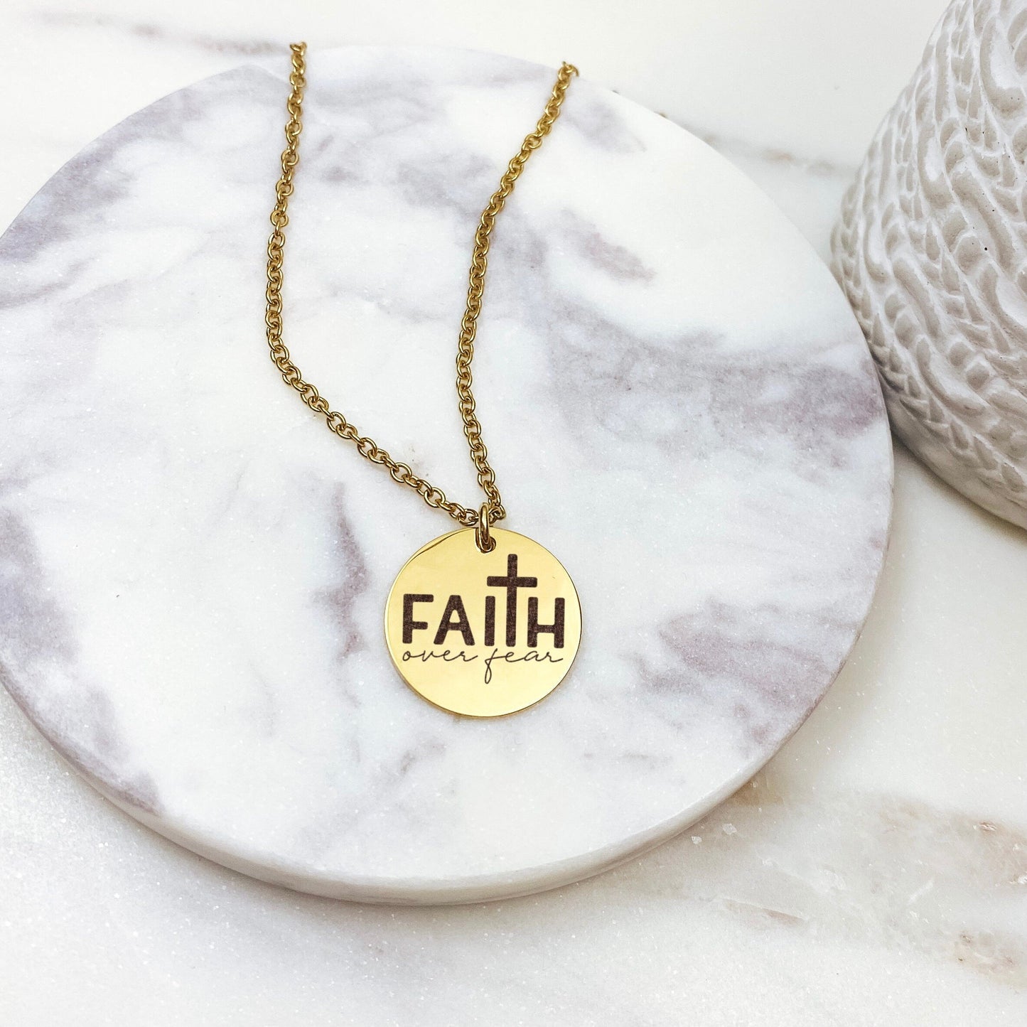 Faith Over Fear Necklace 14k Gold Plated Stainless Steel Faith Necklace Handmade Jewelry Made in USA - Avy + Tay