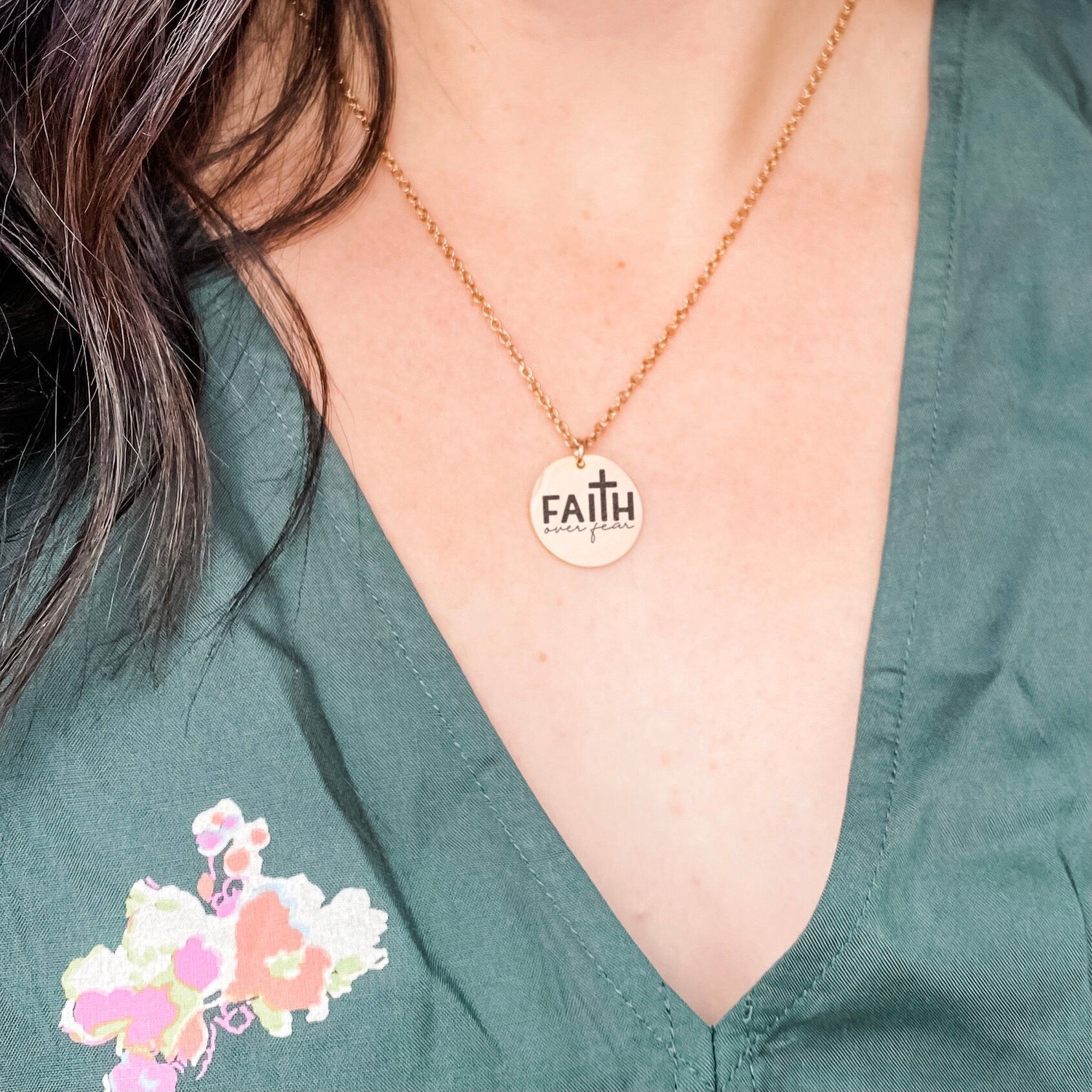 Faith Over Fear Necklace 14k Gold Plated Stainless Steel Faith Necklace Handmade Jewelry Made in USA - Avy + Tay