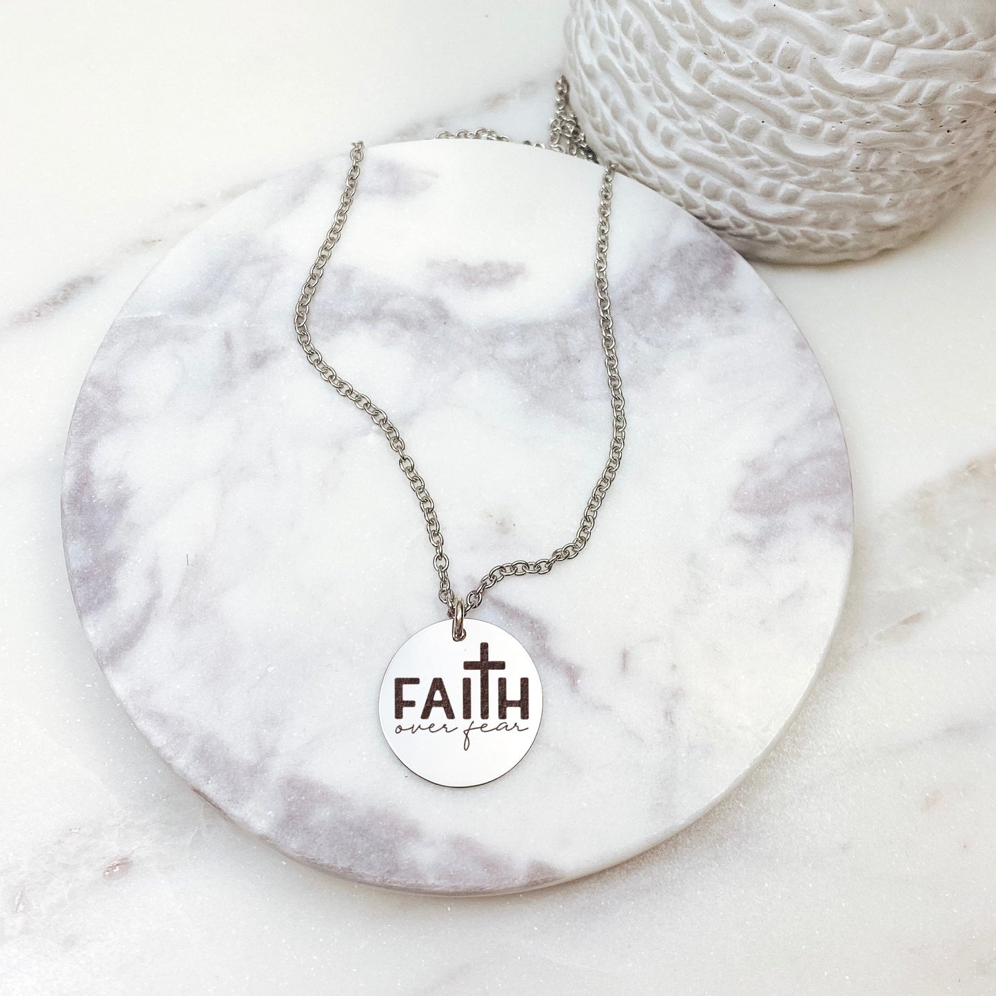 Faith Over Fear Necklace 14k Gold Plated Stainless Steel Faith Necklace Handmade Jewelry Made in USA - Avy + Tay