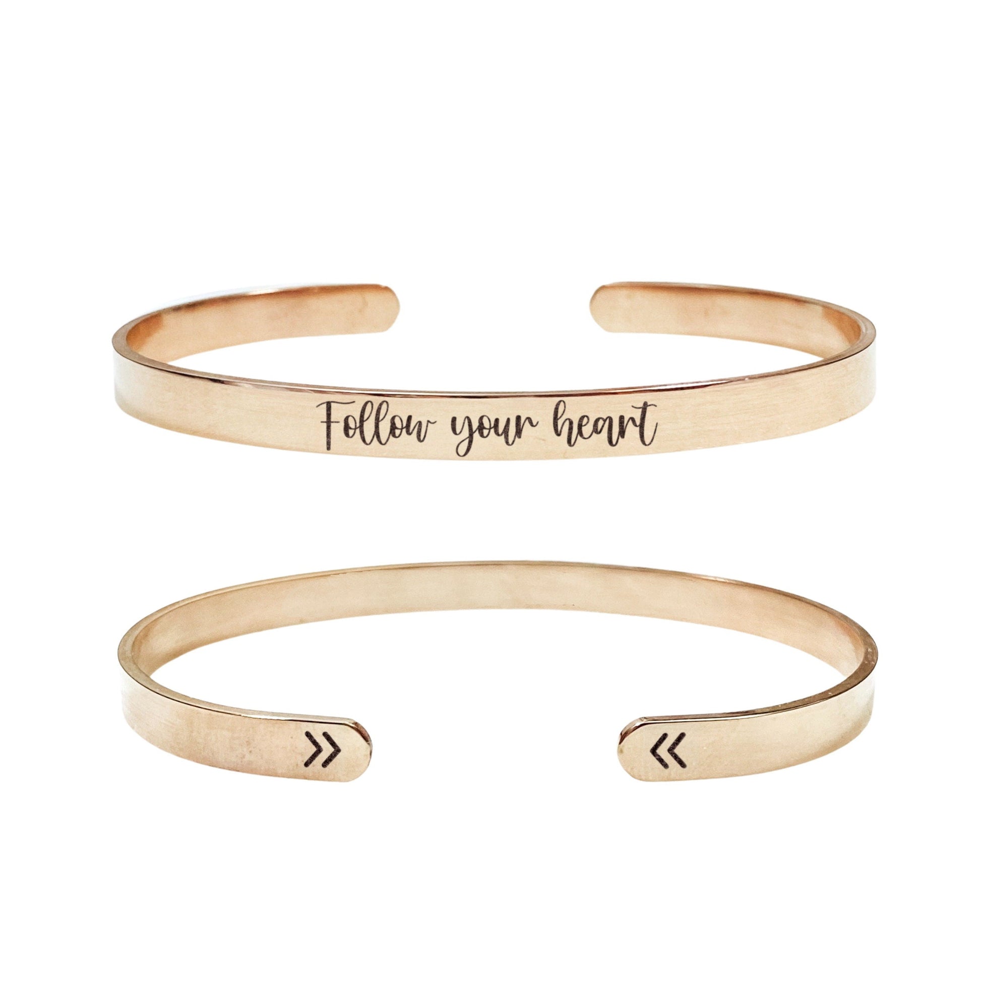 Follow Your Heart Cuff Bracelet 14k Gold Plated Stainless Steel Inspirational Bracelet Handmade Jewelry Made in USA - Avy + Tay