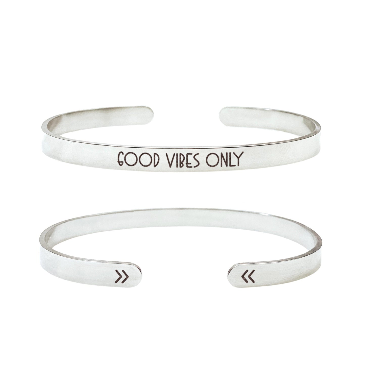 Good Vibes Only Cuff Bracelet 14k Gold Plated Stainless Steel Inspirational Bracelet Handmade Jewelry Made in USA - Avy + Tay