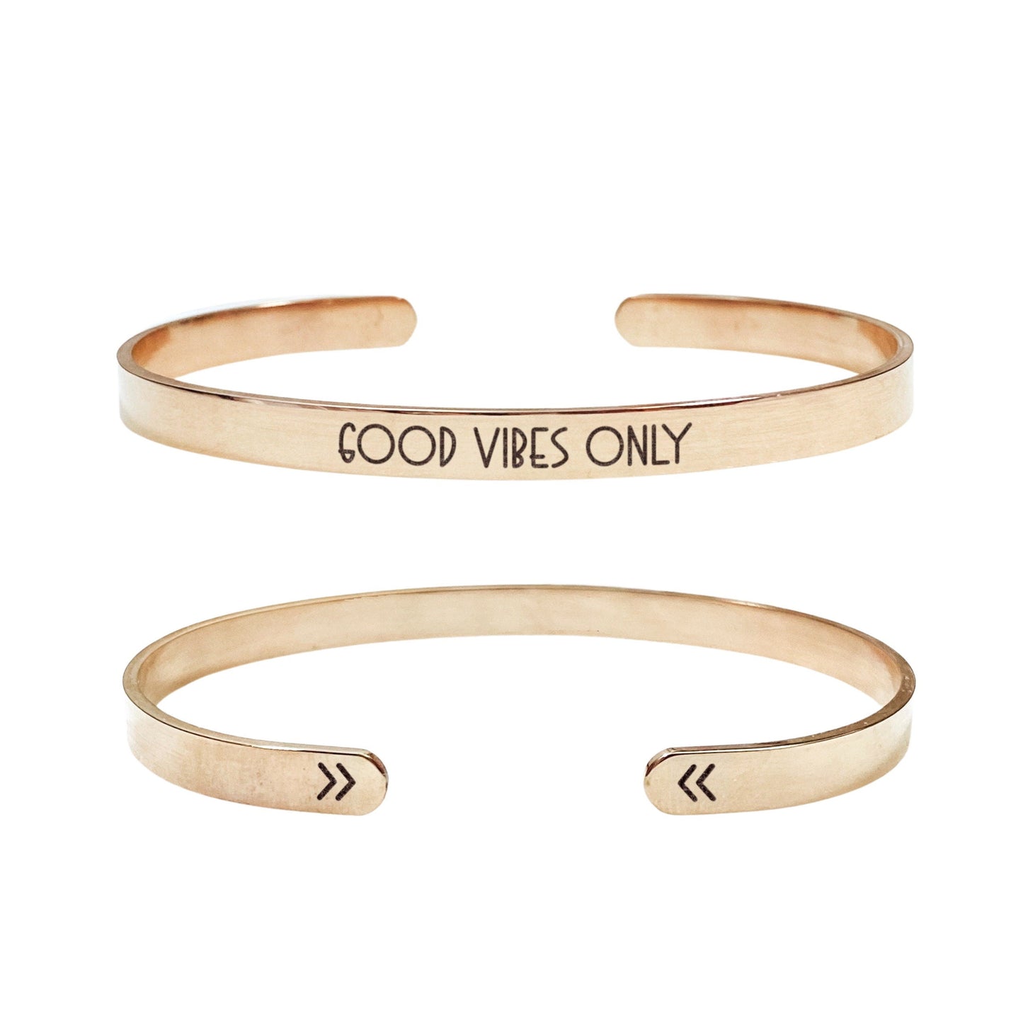 Good Vibes Only Cuff Bracelet 14k Gold Plated Stainless Steel Inspirational Bracelet Handmade Jewelry Made in USA - Avy + Tay