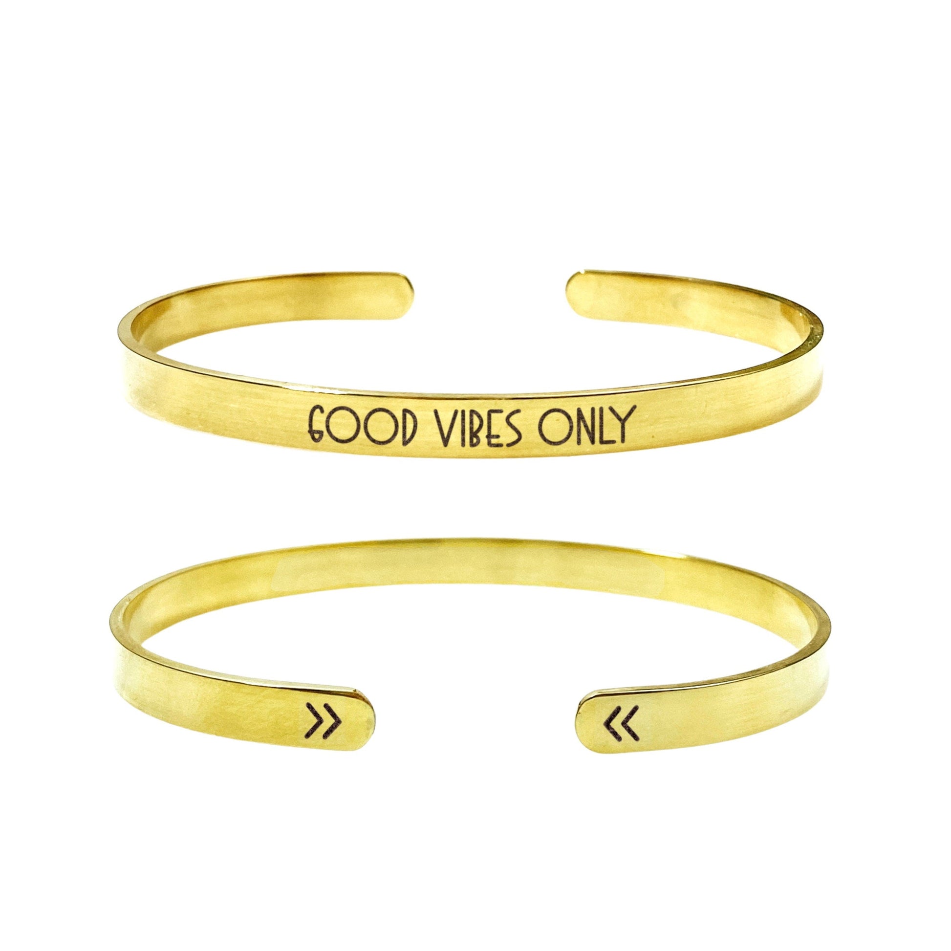 Good Vibes Only Cuff Bracelet 14k Gold Plated Stainless Steel Inspirational Bracelet Handmade Jewelry Made in USA - Avy + Tay