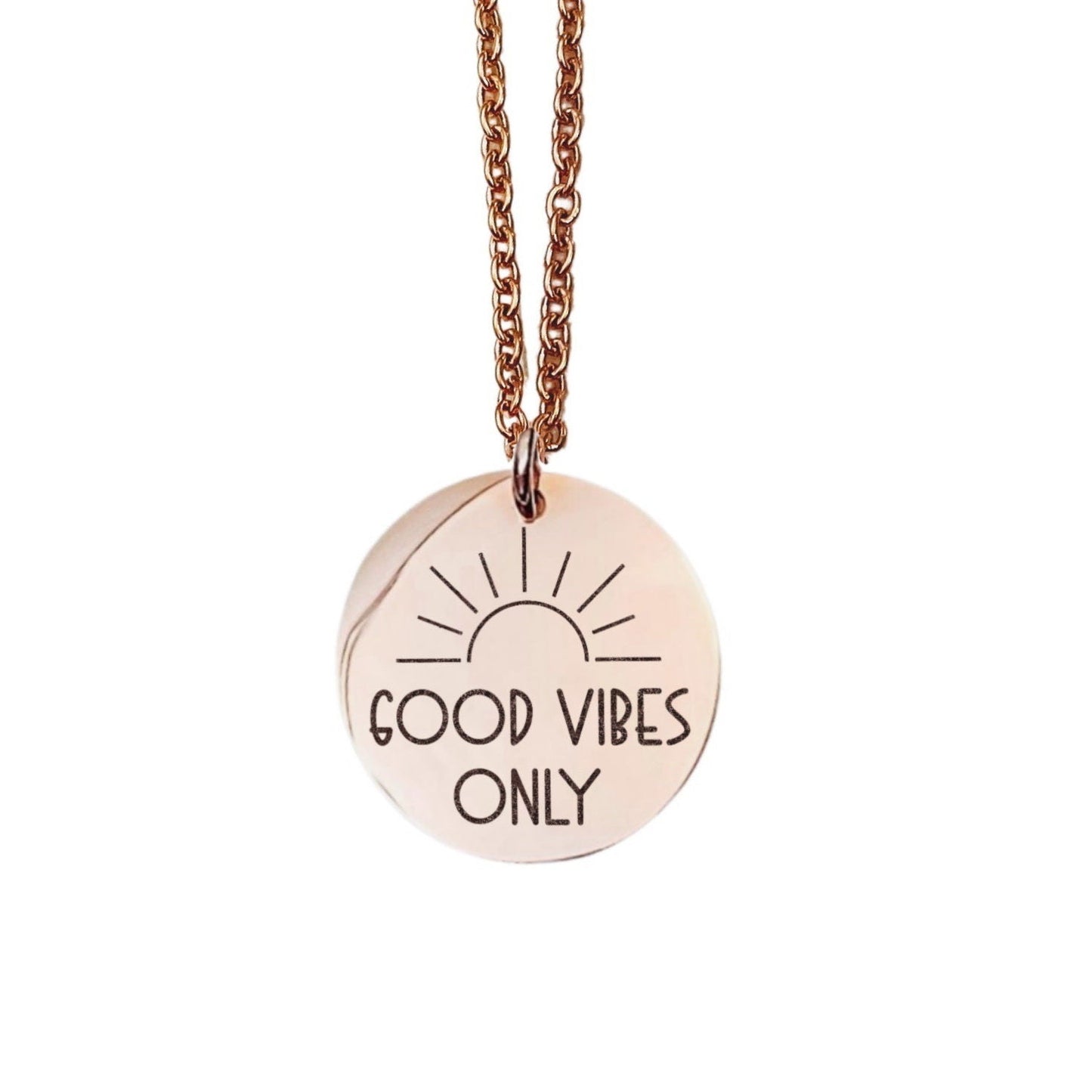 Good Vibes Only Necklace 14k Gold Plated Stainless Steel Inspirational Necklace Handmade Jewelry Made in USA - Avy + Tay