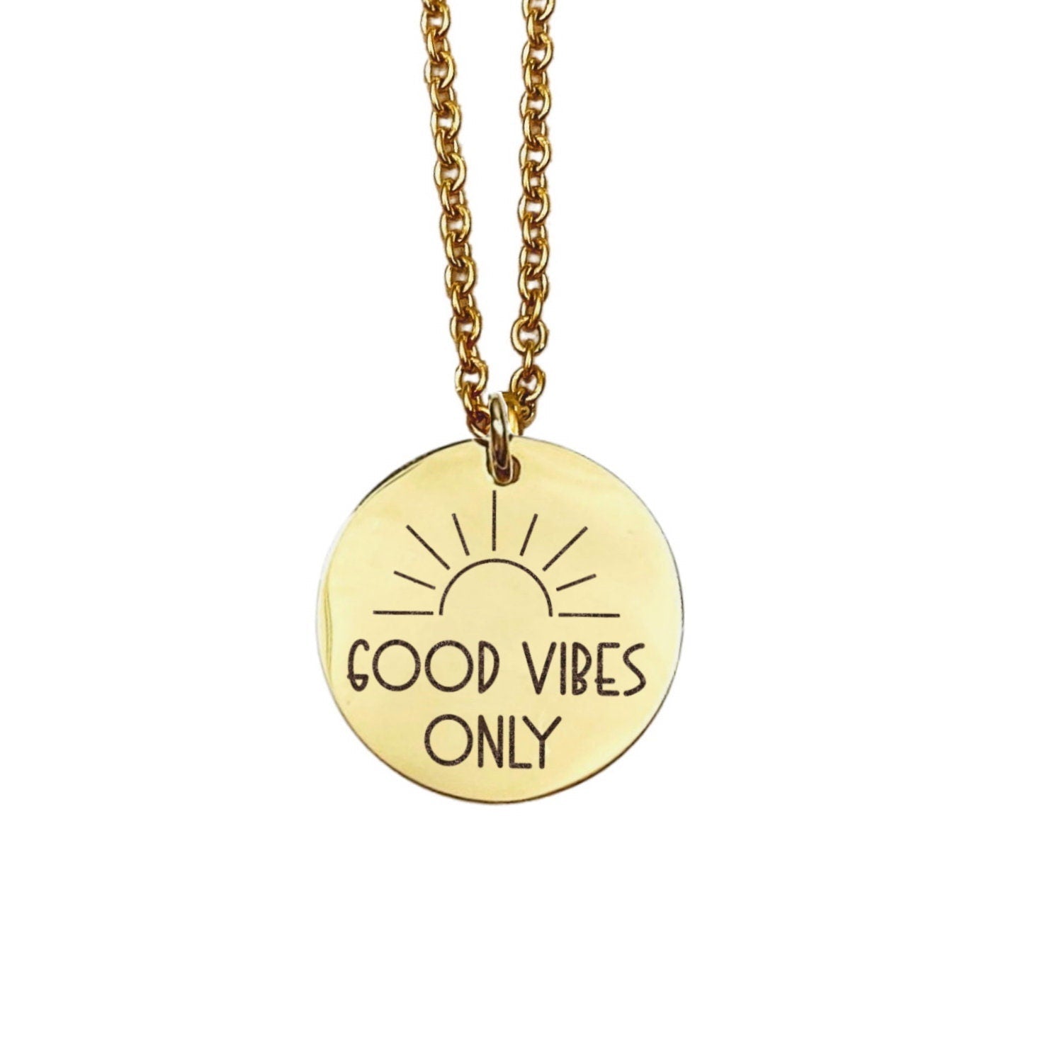 Good Vibes Only Necklace 14k Gold Plated Stainless Steel Inspirational Necklace Handmade Jewelry Made in USA - Avy + Tay