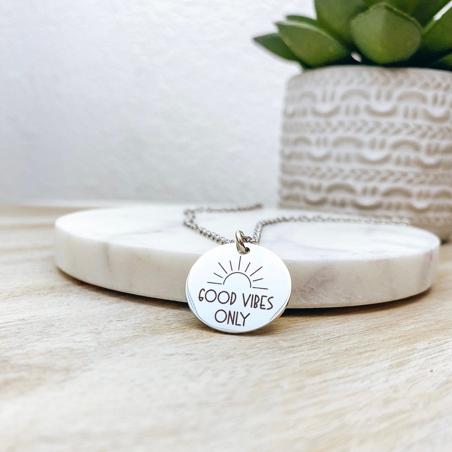 Good Vibes Only Necklace 14k Gold Plated Stainless Steel Inspirational Necklace Handmade Jewelry Made in USA - Avy + Tay