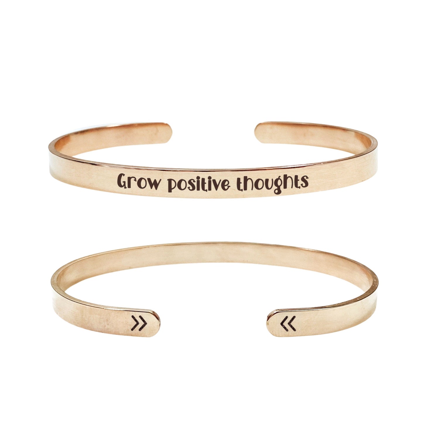 Grow Positive Thoughts Cuff Bracelet 14k Gold Plated Stainless Steel Inspirational Bracelet Handmade Jewelry Made in USA - Avy + Tay