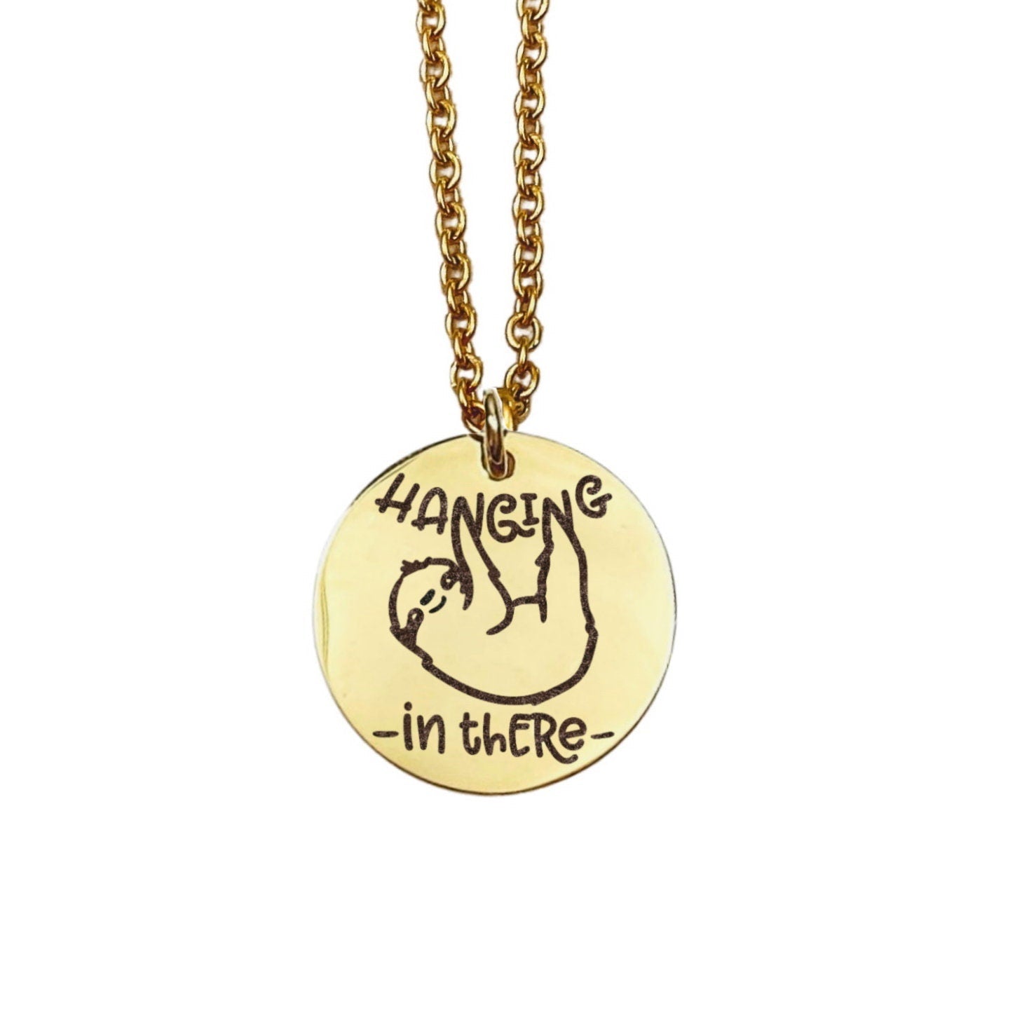 Hanging In There Necklace 14k Gold Plated Stainless Steel Inspirational Necklace Handmade Jewelry Made in USA - Avy + Tay