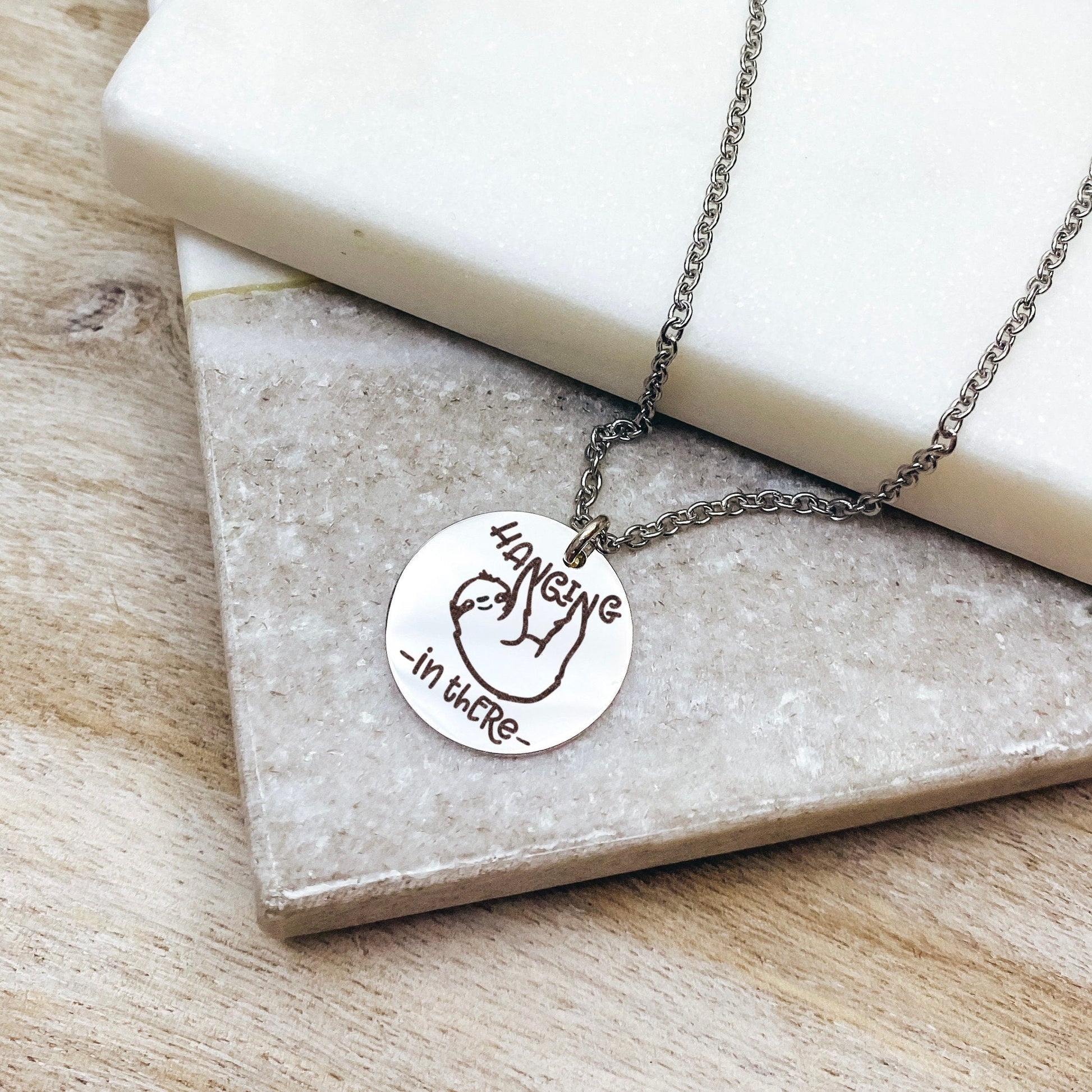 Hanging In There Necklace 14k Gold Plated Stainless Steel Inspirational Necklace Handmade Jewelry Made in USA - Avy + Tay