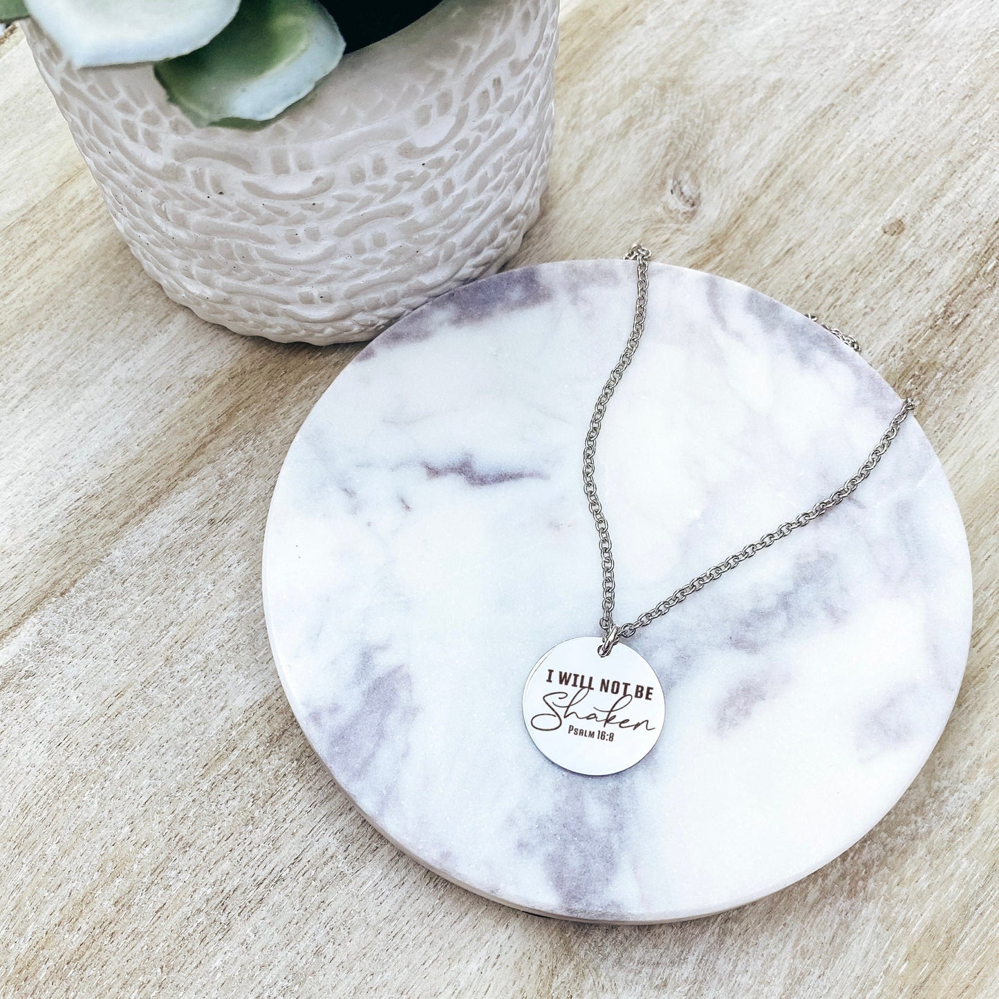 I WILL NOT BE SHAKEN PSALM 16:8 NECKLACE - Avy + Tay