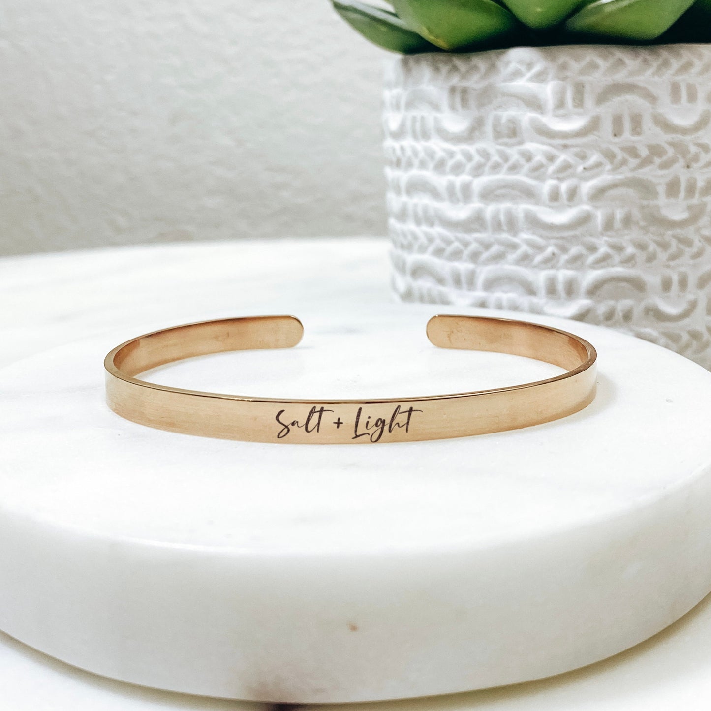 Avy + Tay - Salt + Light Cuff Bracelet - 14k Gold Plated Stainless Steel - Faith Bracelet - Handmade Jewelry - Made in USA