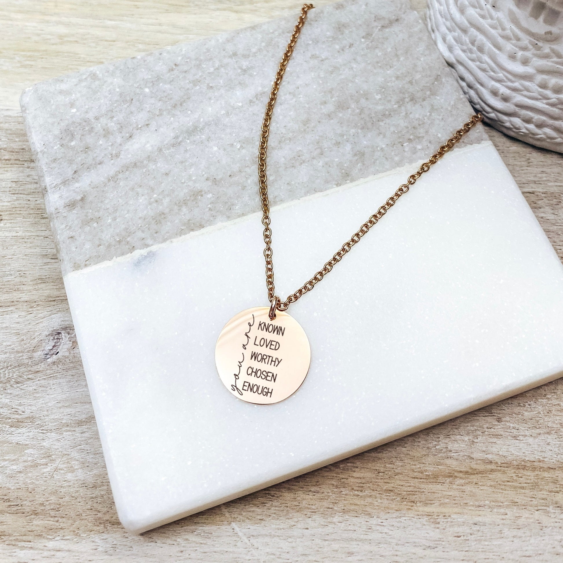 You Are Known Loved Worthy Chosen Necklace  14k Gold Plated Stainless Steel  Faith Necklace  Handmade Jewelry  Made in USA