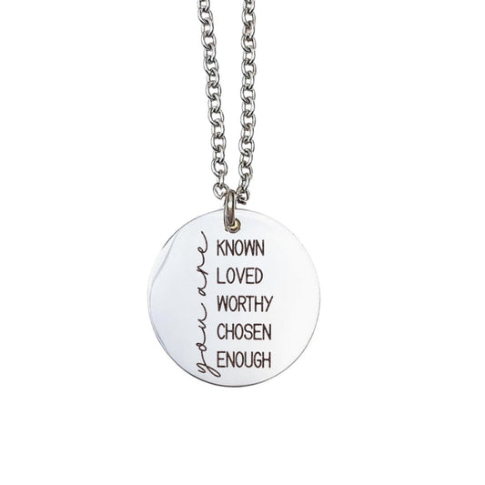 You Are Known Loved Worthy Chosen Necklace  14k Gold Plated Stainless Steel  Faith Necklace  Handmade Jewelry  Made in USA