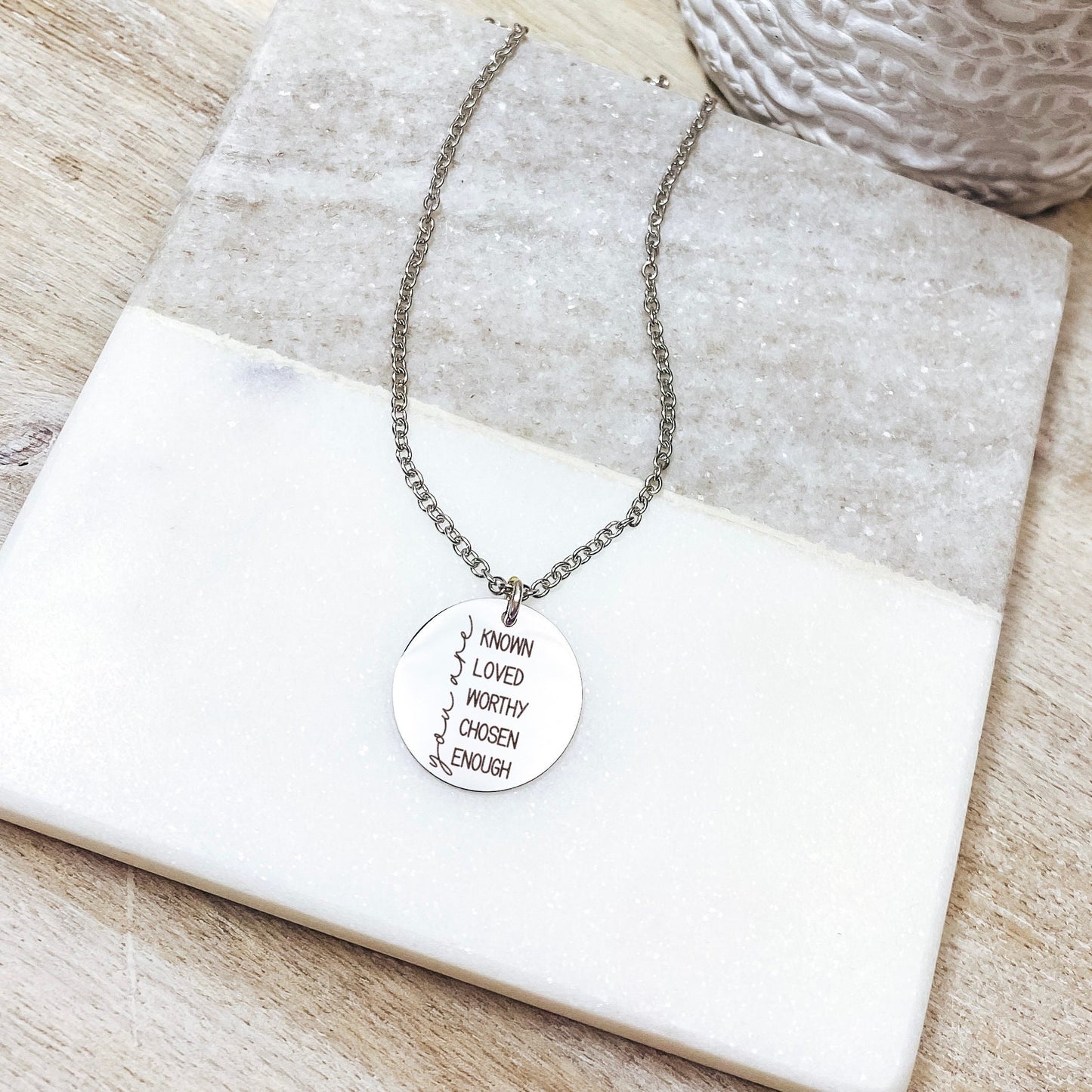 You Are Known Loved Worthy Chosen Necklace  14k Gold Plated Stainless Steel  Faith Necklace  Handmade Jewelry  Made in USA