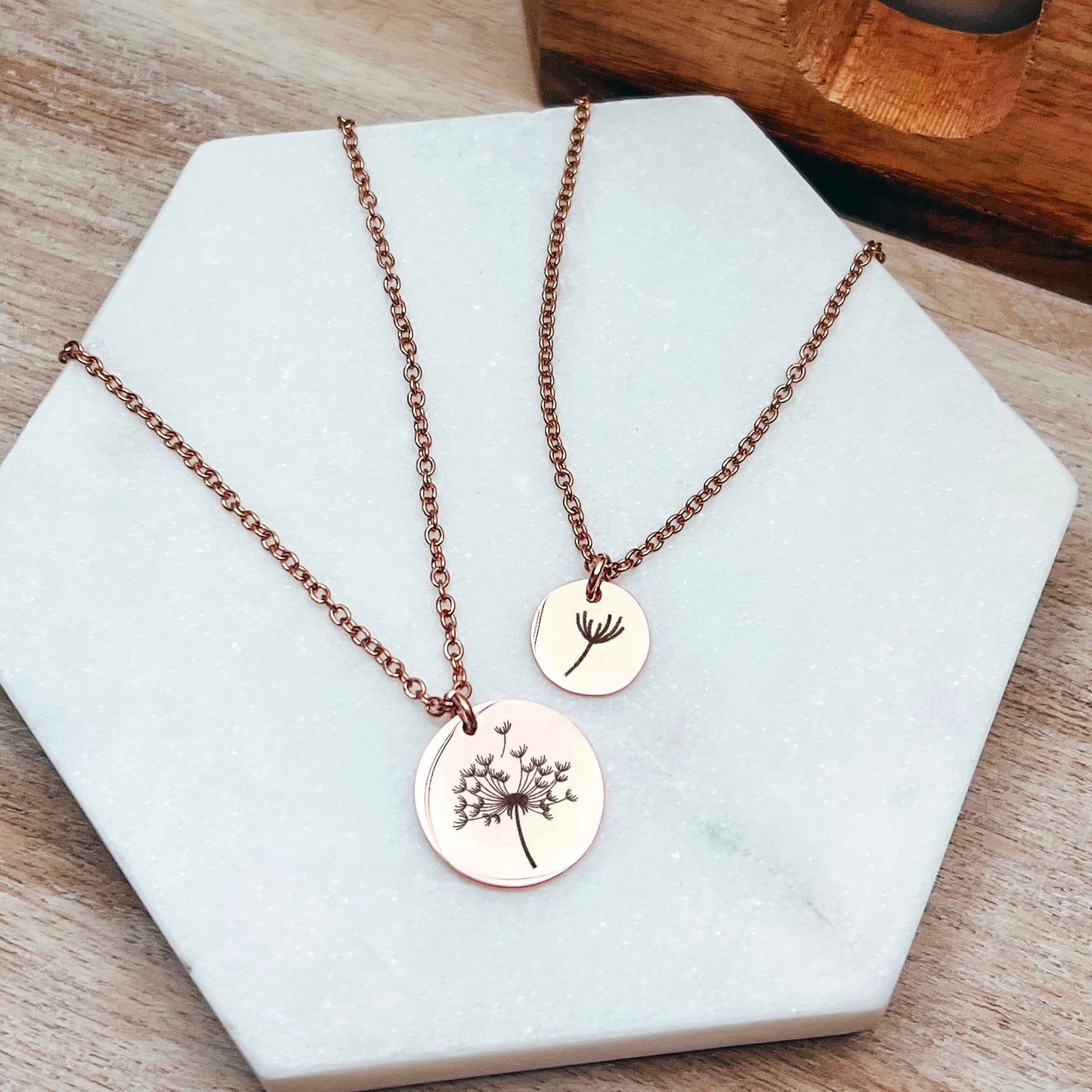 Dandelion Mommy & Me Necklace Set 14k Gold Plated Stainless Steel Mother Daughter Necklace Handmade Jewelry Made in USA