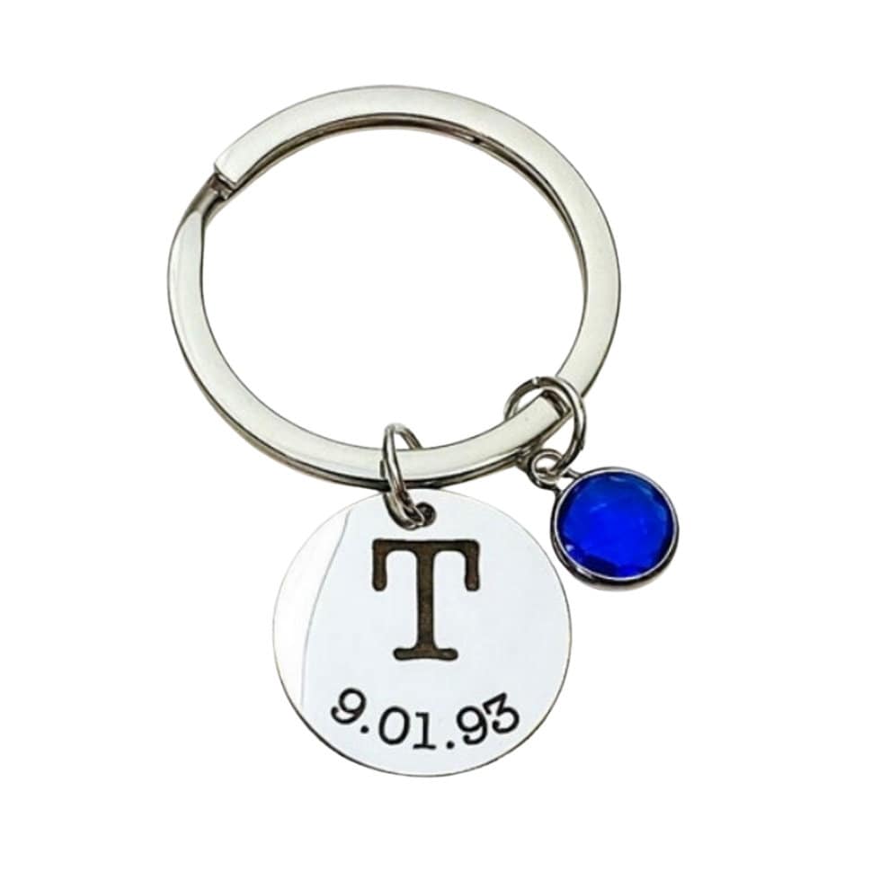 INITIAL DATE BIRTHSTONE KEYCHAIN - Avy + Tay