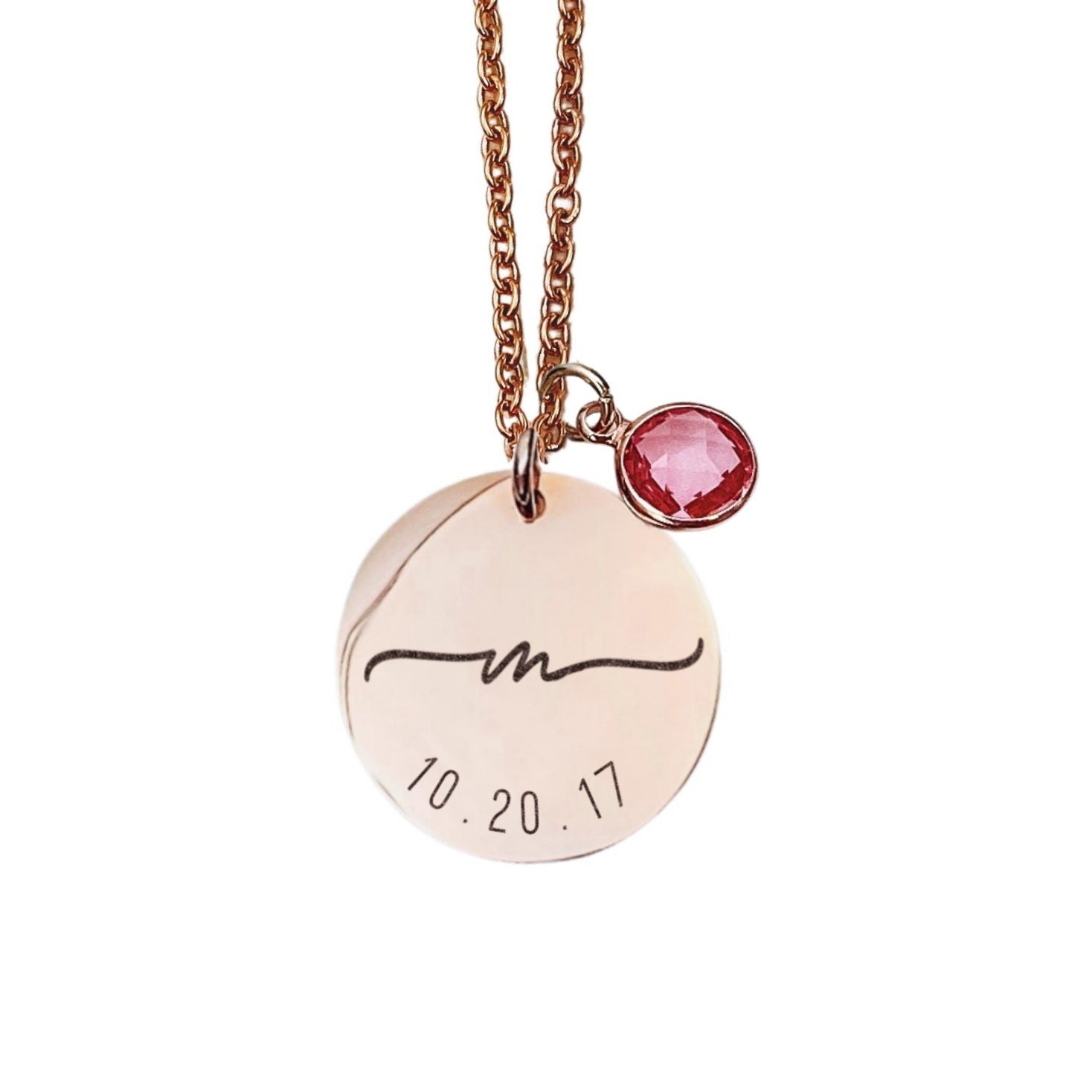 INITIAL DATE + BIRTHSTONE NECKLACE - Avy + Tay