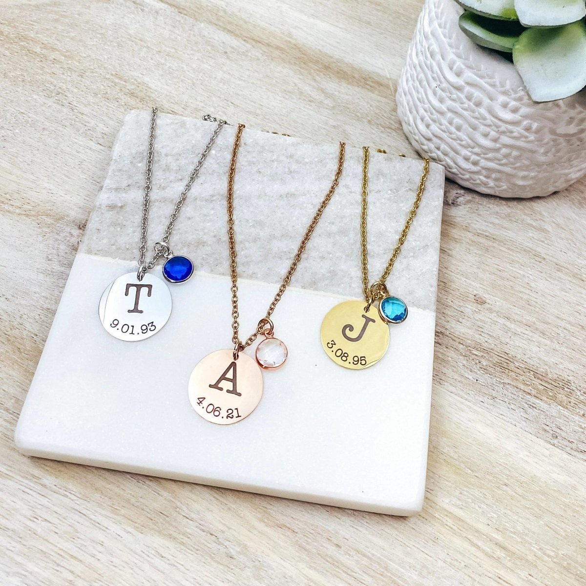 INITIAL DATE BIRTHSTONE NECKLACE - Avy + Tay