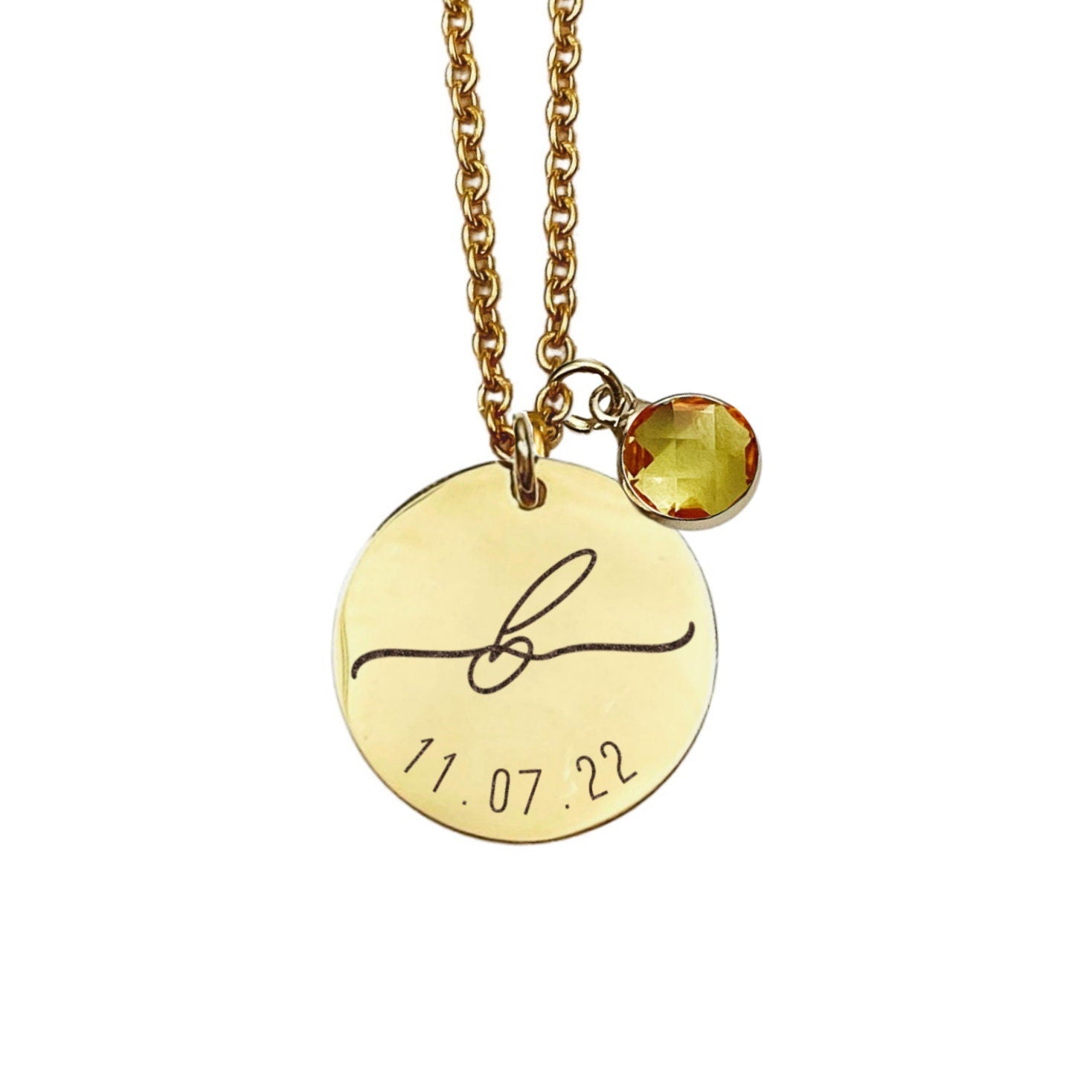 INITIAL DATE + BIRTHSTONE NECKLACE - Avy + Tay