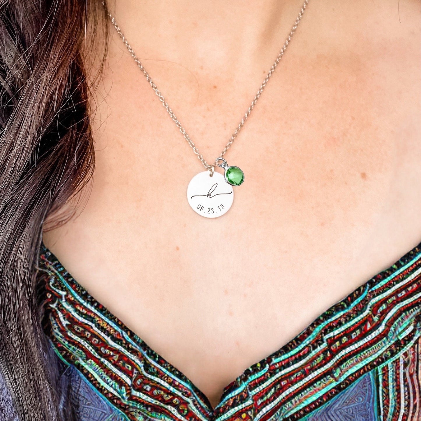 INITIAL DATE + BIRTHSTONE NECKLACE - Avy + Tay