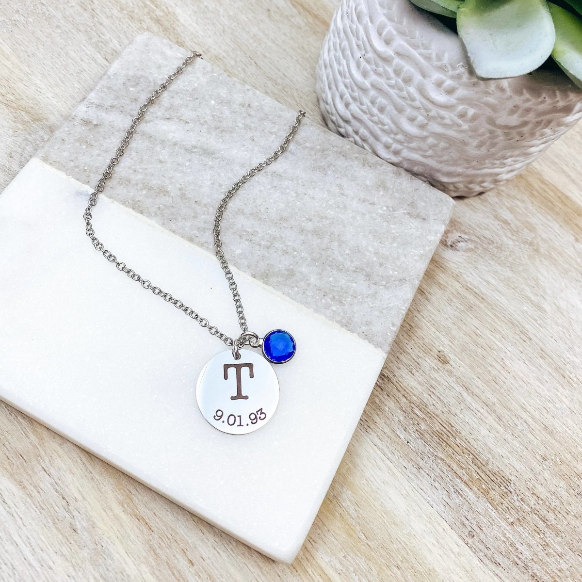 INITIAL DATE BIRTHSTONE NECKLACE - Avy + Tay