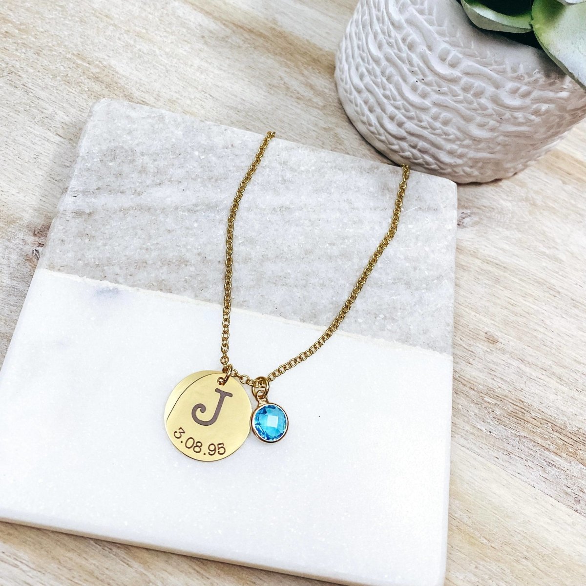 INITIAL DATE BIRTHSTONE NECKLACE - Avy + Tay