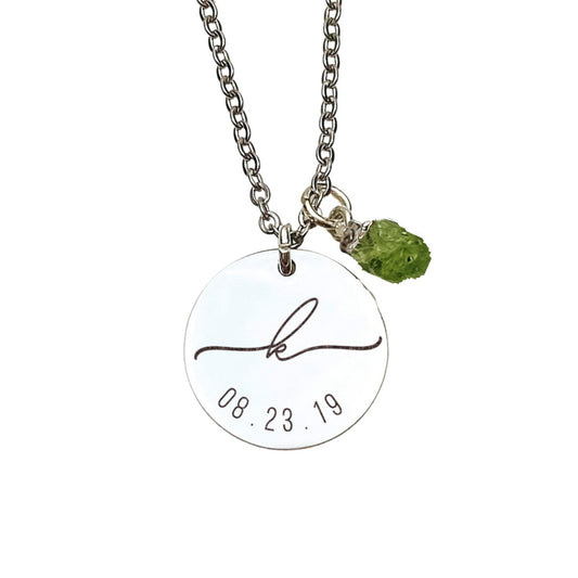 INITIAL DATE + RAW BIRTHSTONE NECKLACE - Avy + Tay