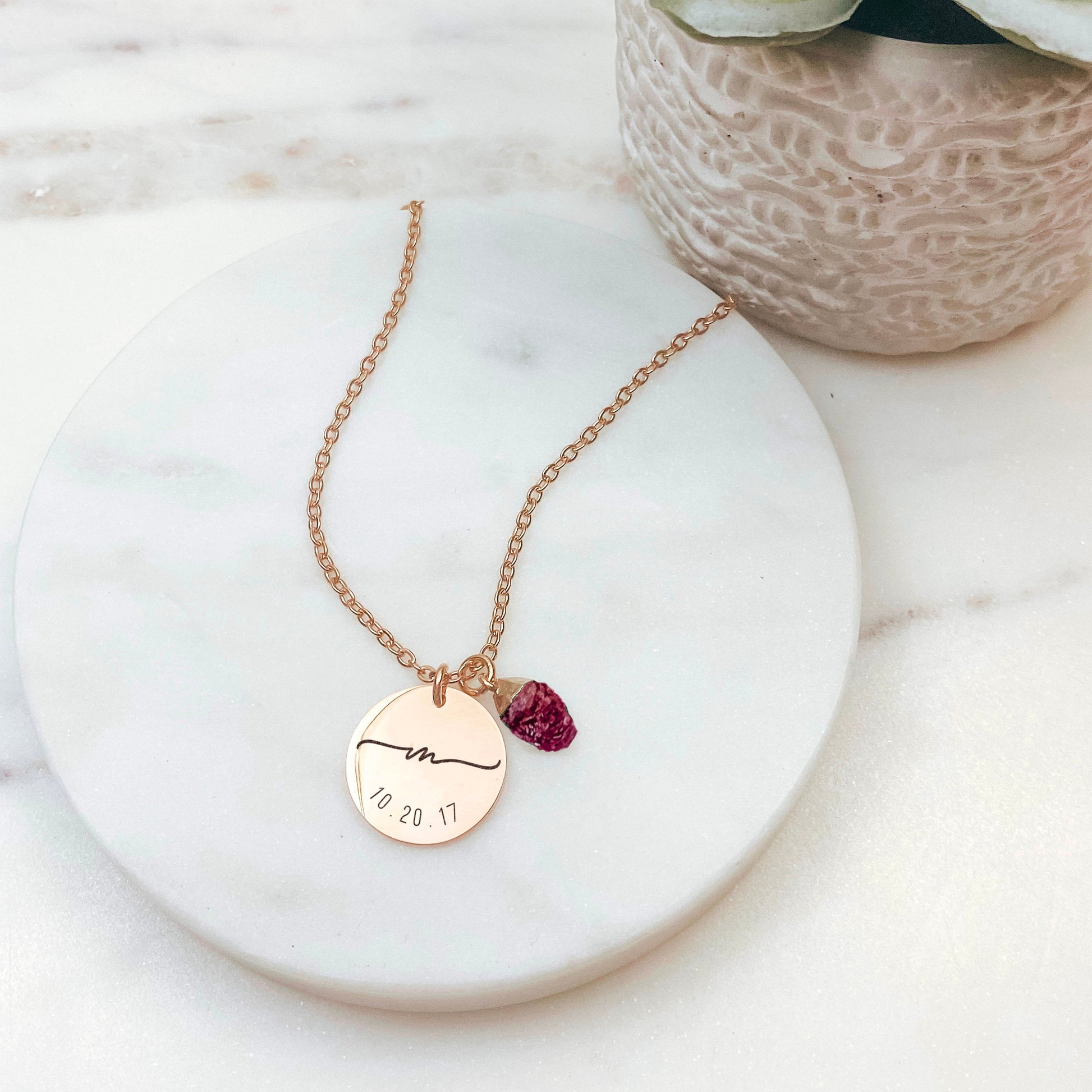 INITIAL DATE + RAW BIRTHSTONE NECKLACE - Avy + Tay