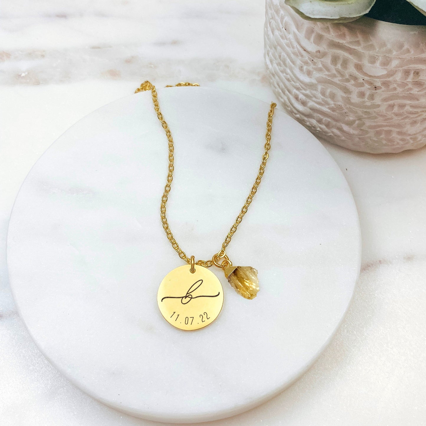 INITIAL DATE + RAW BIRTHSTONE NECKLACE - Avy + Tay