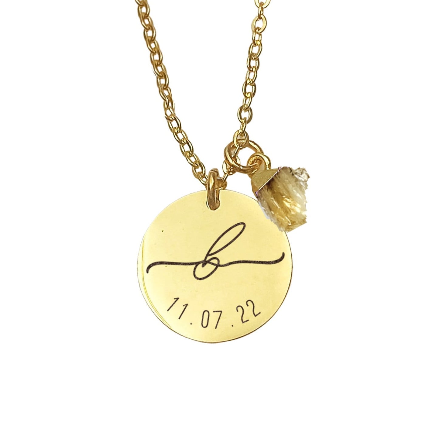 INITIAL DATE + RAW BIRTHSTONE NECKLACE - Avy + Tay