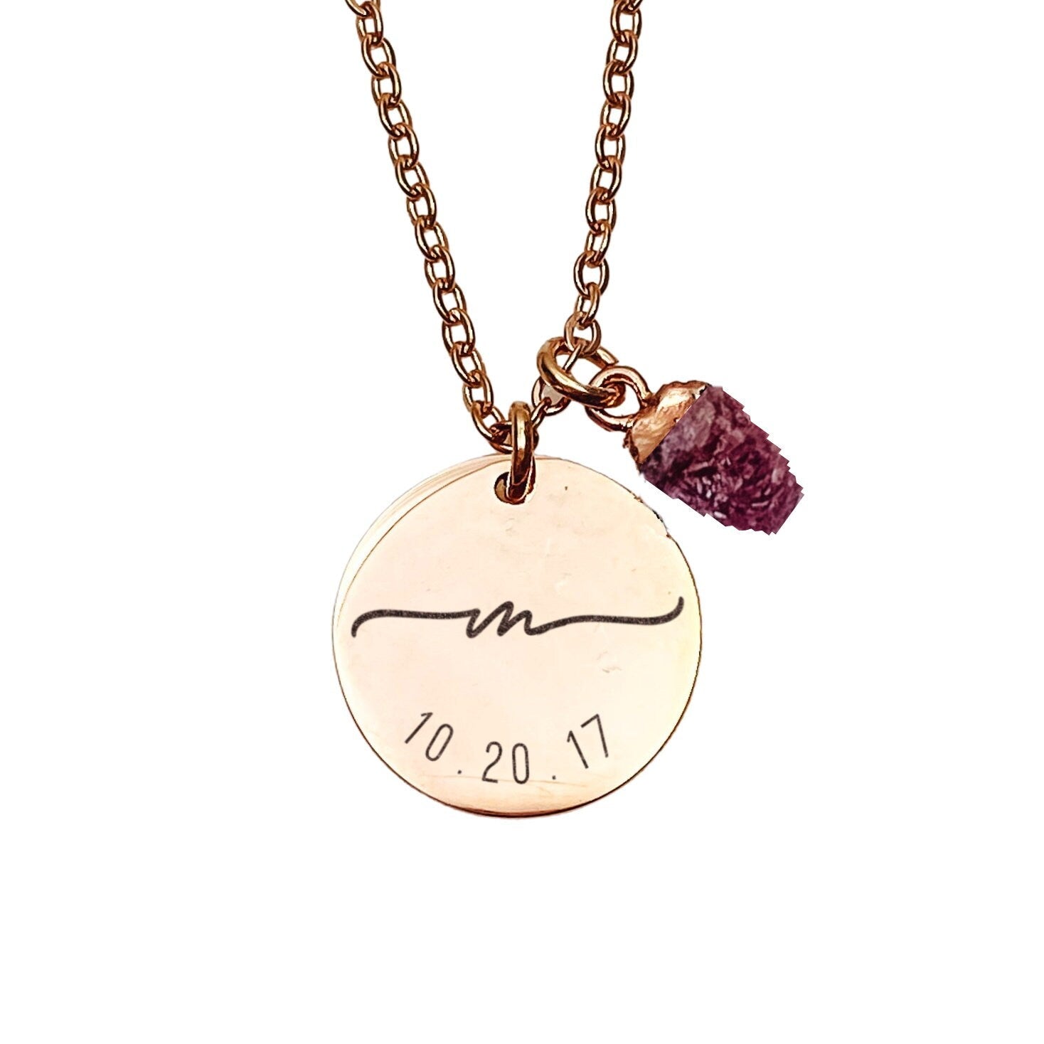 INITIAL DATE + RAW BIRTHSTONE NECKLACE - Avy + Tay