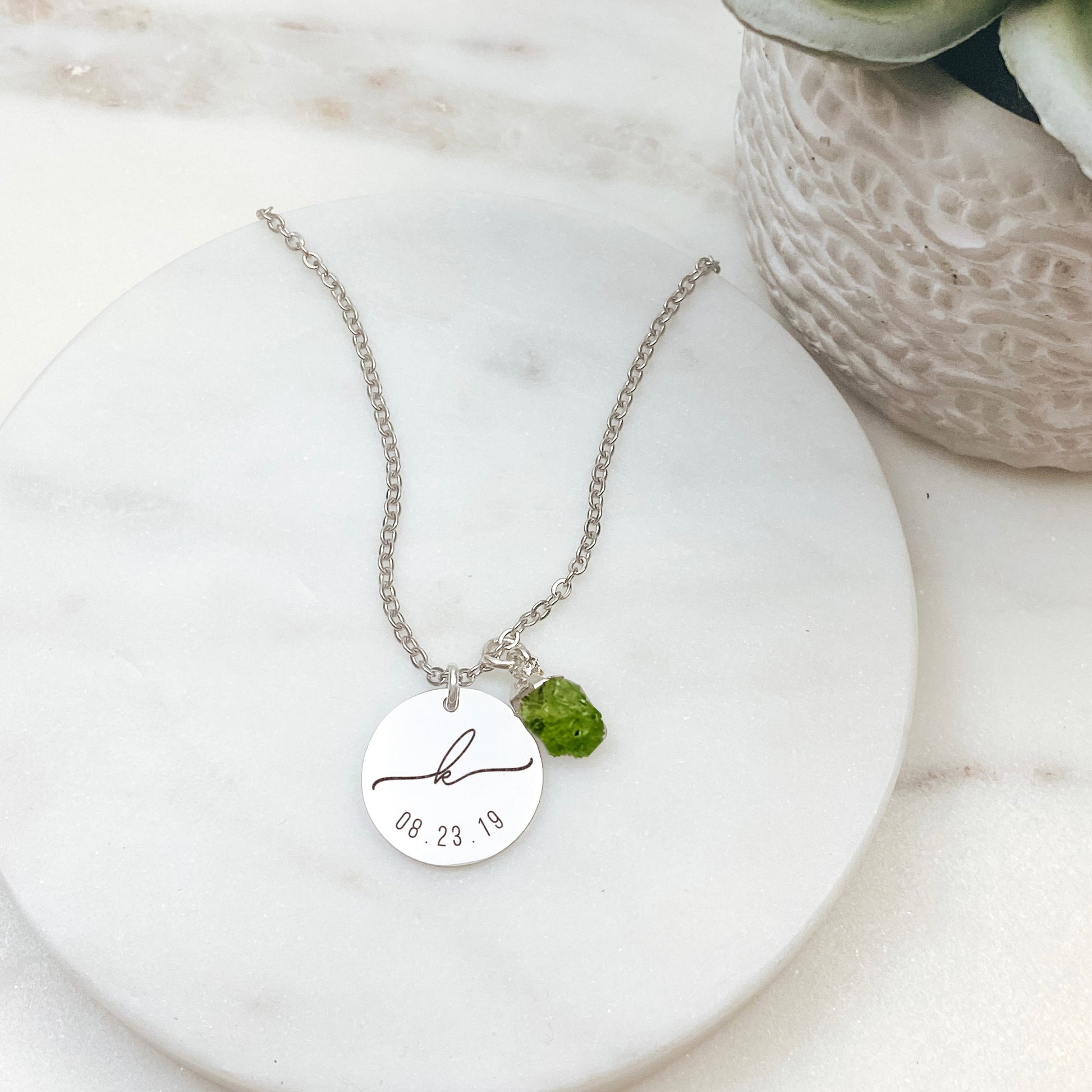 INITIAL DATE + RAW BIRTHSTONE NECKLACE - Avy + Tay