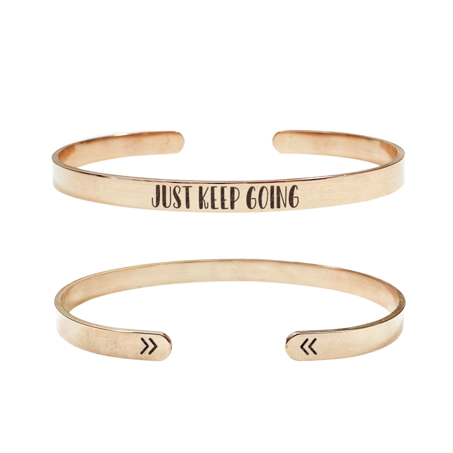 Just Keep Going Cuff Bracelet 14k Gold Plated Stainless Steel Inspirational Bracelet Handmade Jewelry Made in USA - Avy + Tay