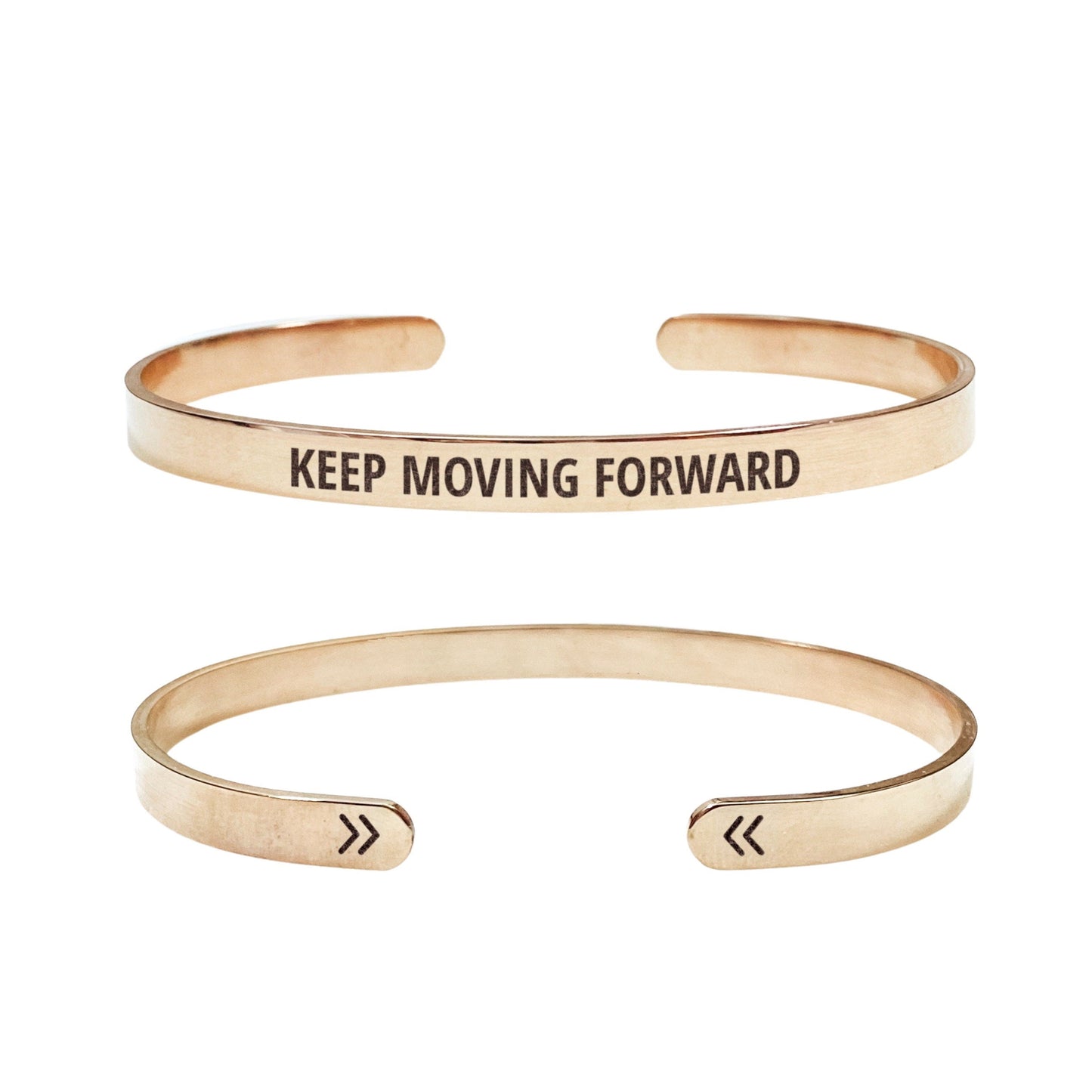 Keep Moving Forward Cuff Bracelet 14k Gold Plated Stainless Steel Inspirational Bracelet Handmade Jewelry Made in USA - Avy + Tay