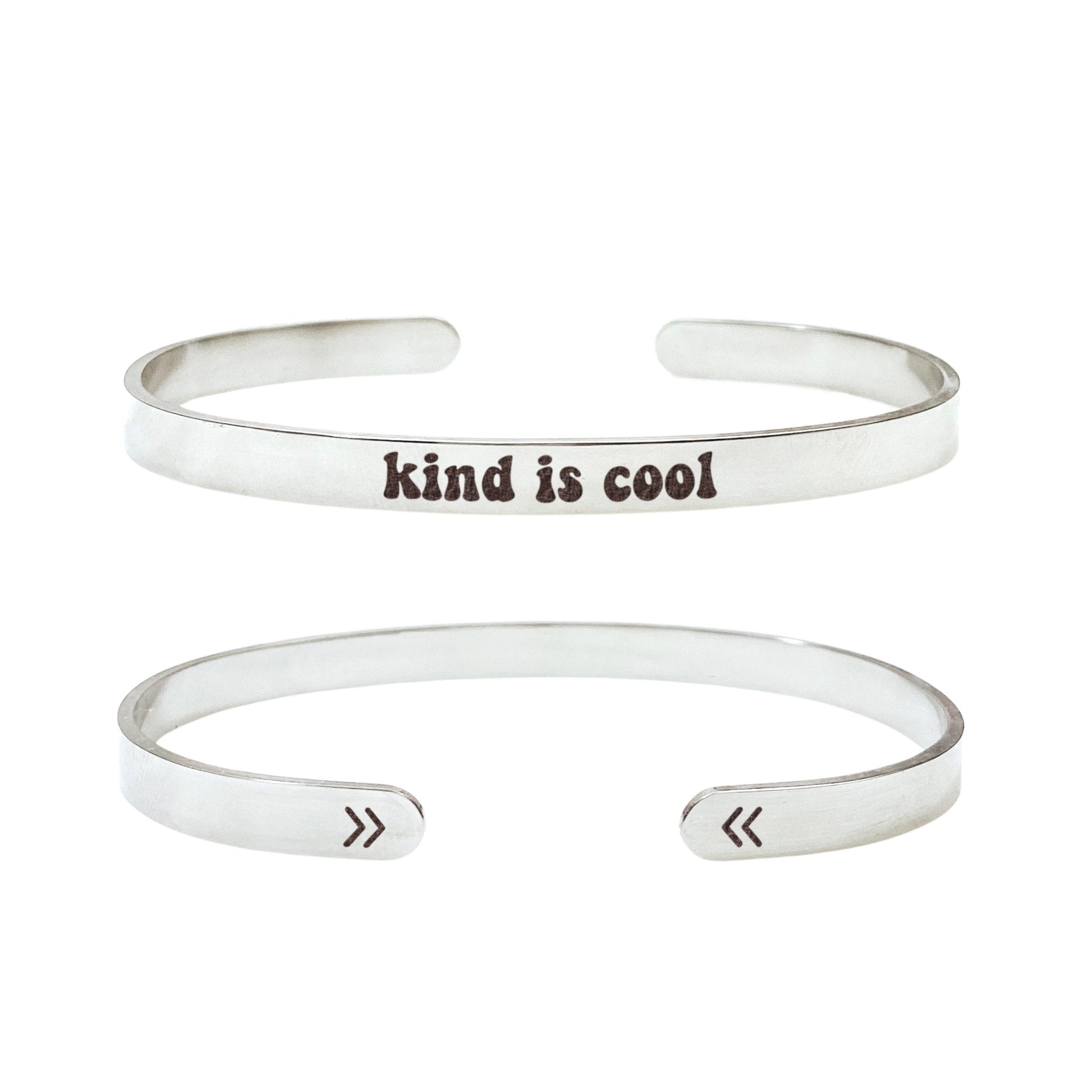 Kind Is Cool Cuff Bracelet 14k Gold Plated Stainless Steel Inspirational Bracelet Handmade Jewelry Made in USA - Avy + Tay