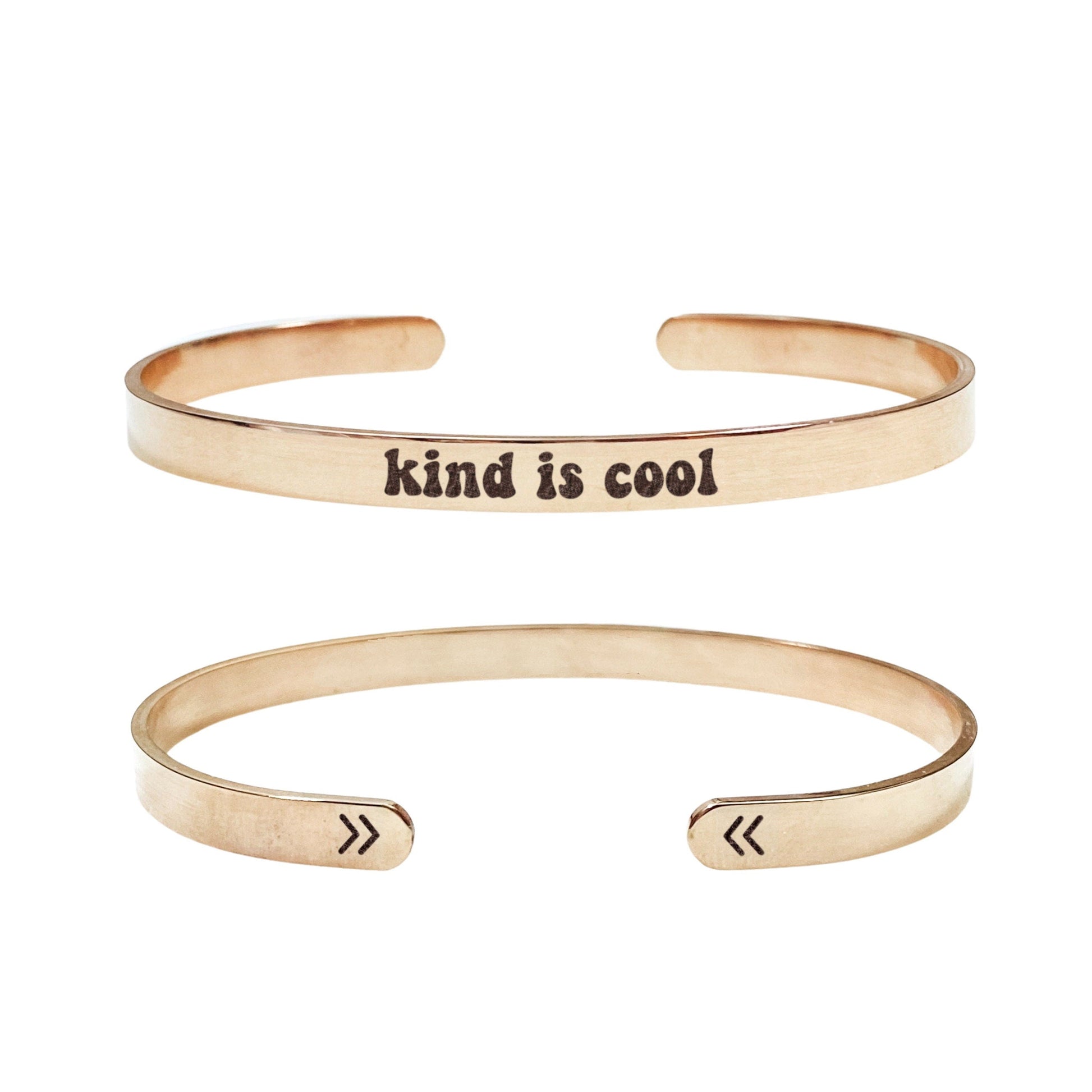 Kind Is Cool Cuff Bracelet 14k Gold Plated Stainless Steel Inspirational Bracelet Handmade Jewelry Made in USA - Avy + Tay