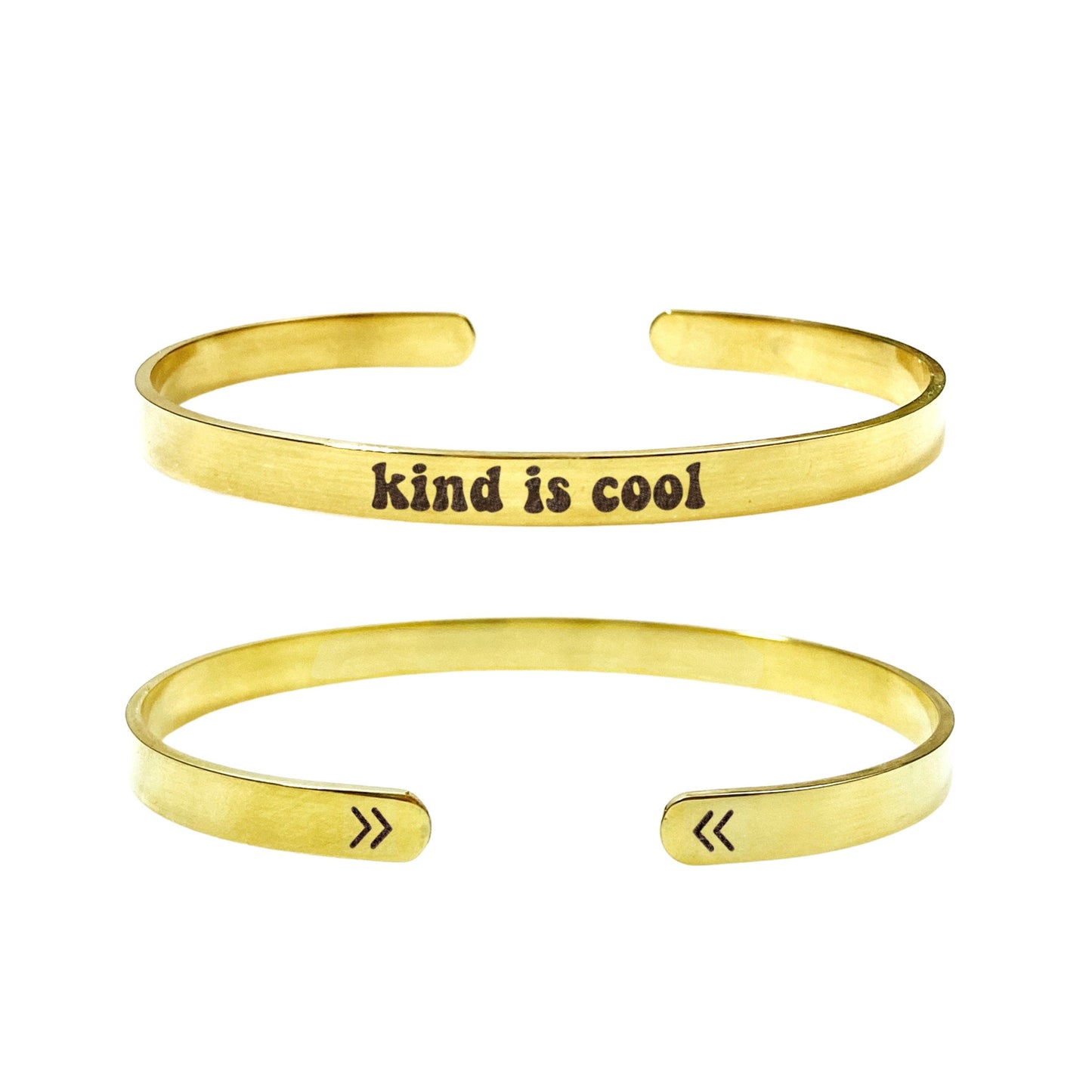 Kind Is Cool Cuff Bracelet 14k Gold Plated Stainless Steel Inspirational Bracelet Handmade Jewelry Made in USA - Avy + Tay