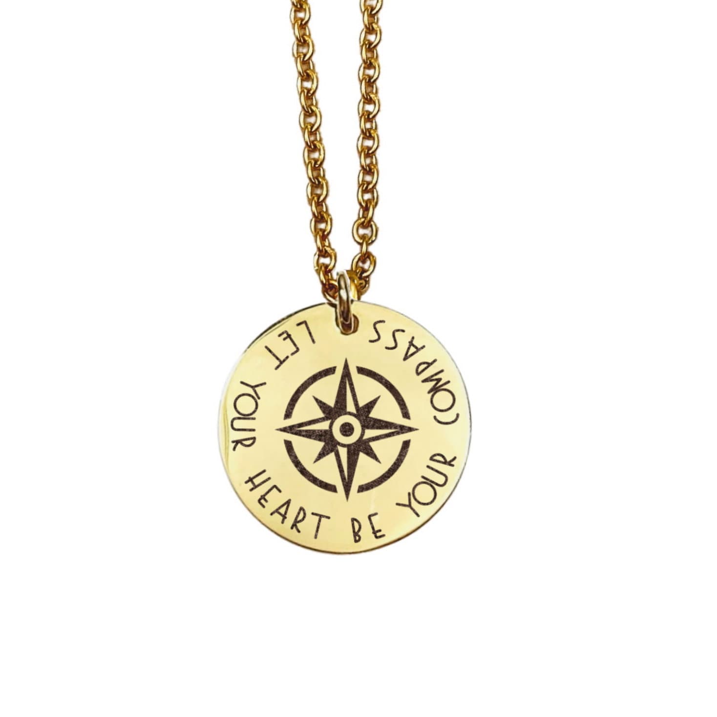 Let Your Heart Be Your Compass Necklace 14k Gold Plated Stainless Steel Inspirational Necklace Handmade Jewelry Made in USA - Avy + Tay