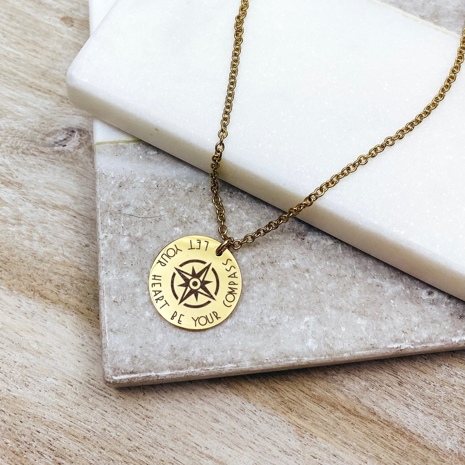 Let Your Heart Be Your Compass Necklace 14k Gold Plated Stainless Steel Inspirational Necklace Handmade Jewelry Made in USA - Avy + Tay