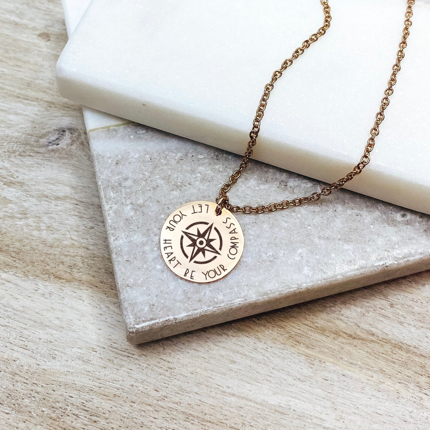 Let Your Heart Be Your Compass Necklace 14k Gold Plated Stainless Steel Inspirational Necklace Handmade Jewelry Made in USA - Avy + Tay