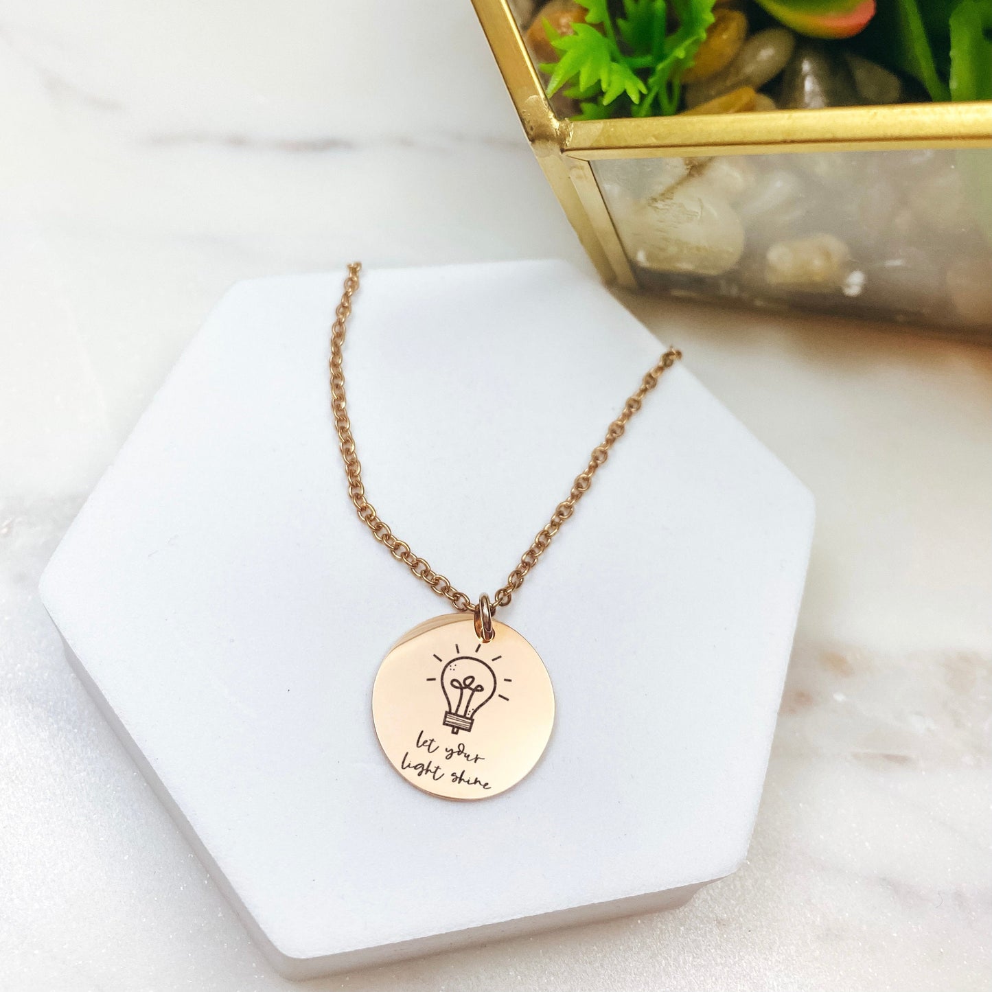 Let Your Light Shine Necklace 14k Gold Plated Stainless Steel Faith Necklace Handmade Jewelry Made in USA - Avy + Tay