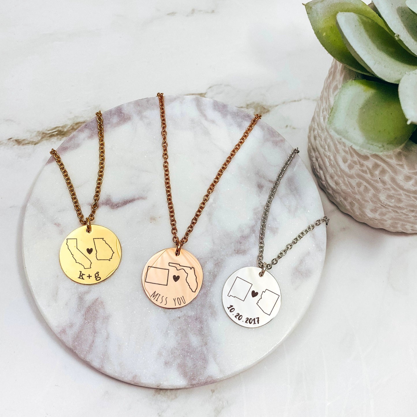 LONG DISTANCE STATE + TEXT NECKLACE - Avy + Tay