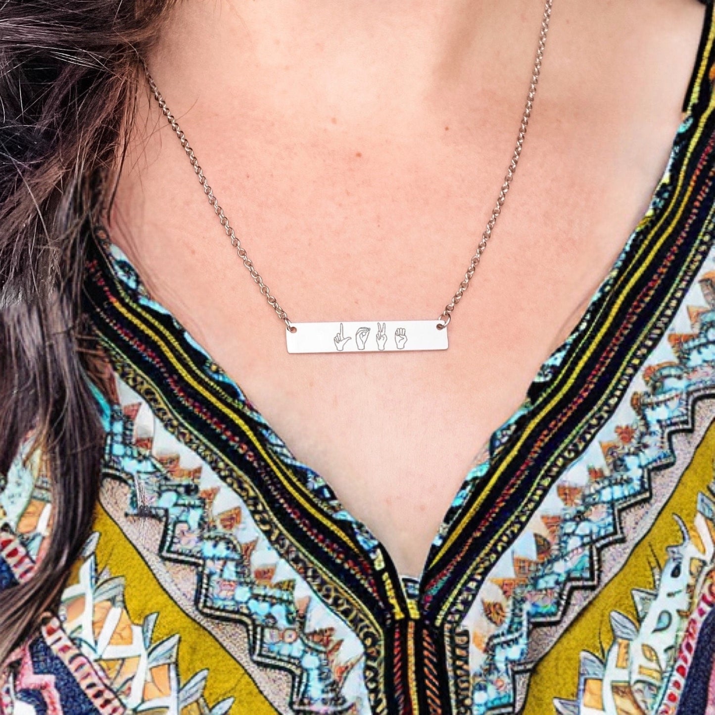 LOVE SIGN LANGUAGE BAR NECKLACE - Avy + Tay